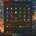 Menu Start Windows 11 với nhiều ứng dụng được cài sẵn, minh họa bloatware