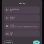 Menu truy cập nhanh tính năng Modes trên Google Pixel để quản lý thông báo hiệu quả.