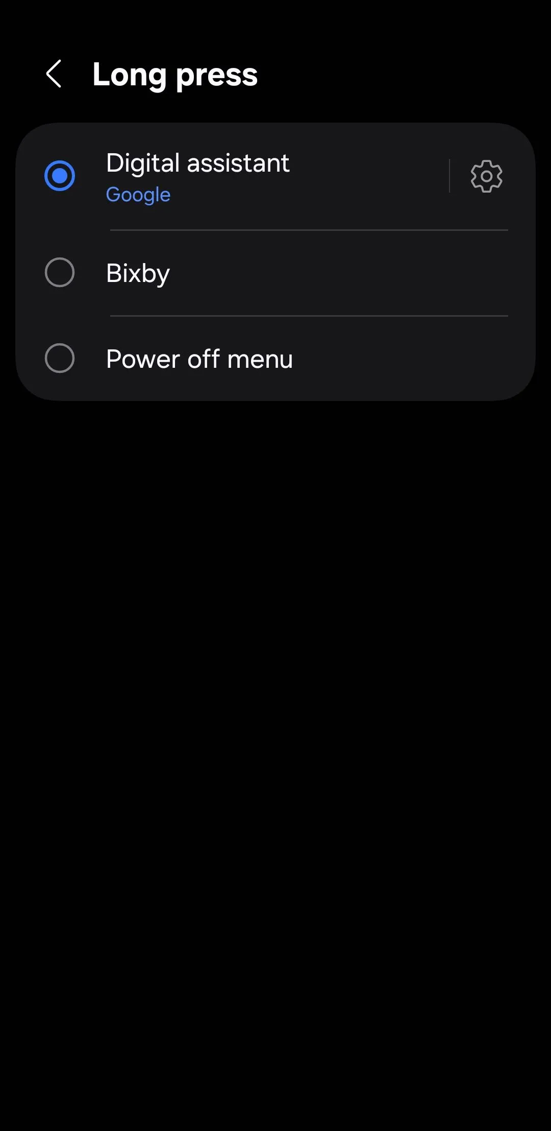 Menu tùy chỉnh nhấn giữ nút cạnh trên điện thoại Android