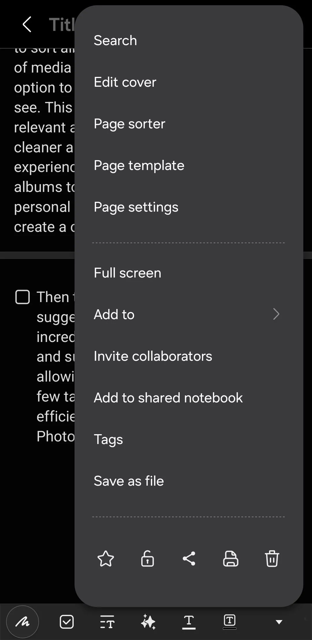 Menu xuất file trong Samsung Notes cho phép lưu ghi chú dưới dạng DOCX, PDF, hoặc các định dạng khác