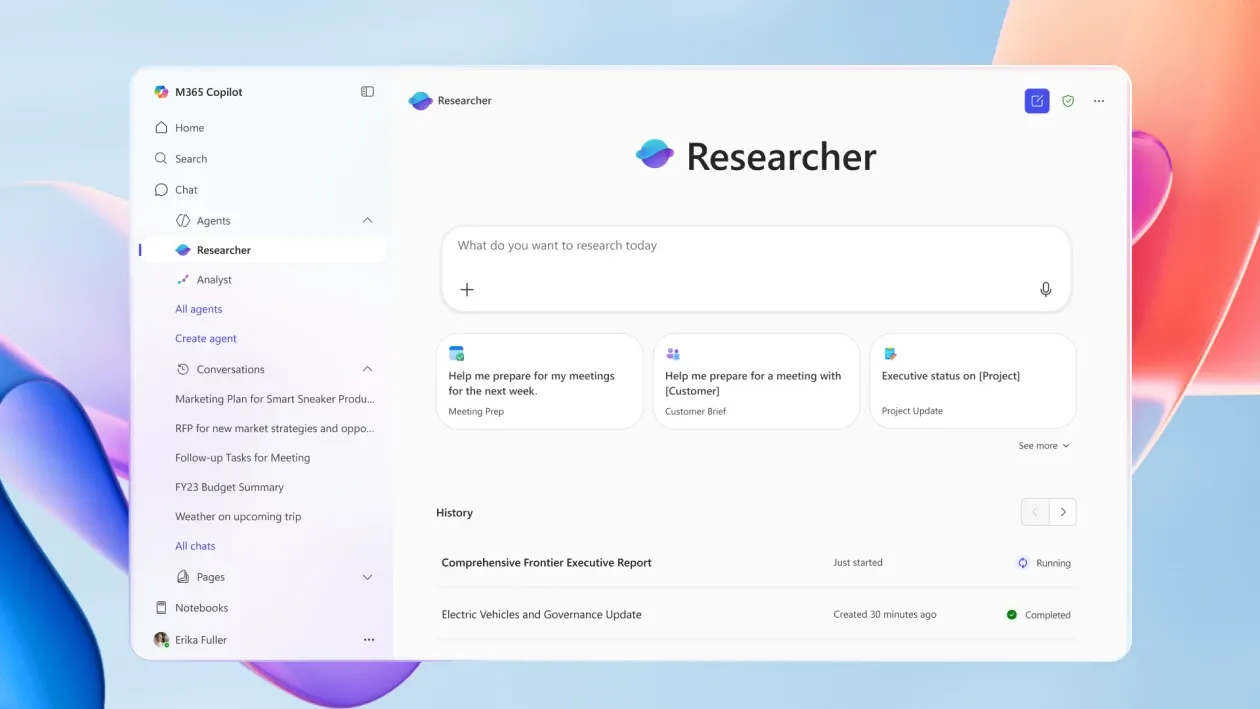 Microsoft Copilot Researcher trình bày kết quả nghiên cứu trên giao diện Microsoft 365