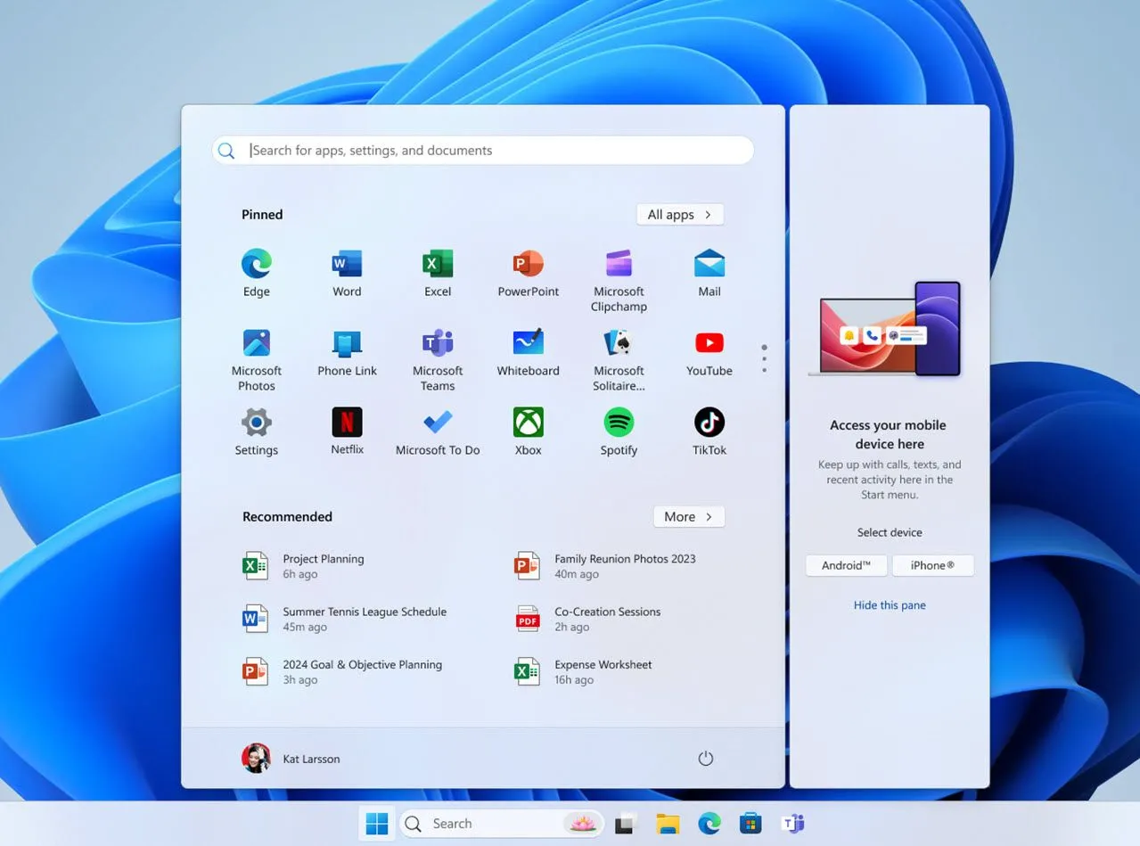 Microsoft Phone Link tích hợp hiển thị trực tiếp trong Start Menu của Windows