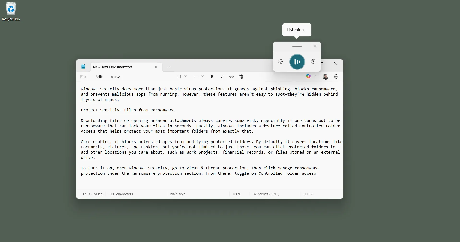 Minh họa gõ văn bản bằng giọng nói (Voice Typing) trên Windows