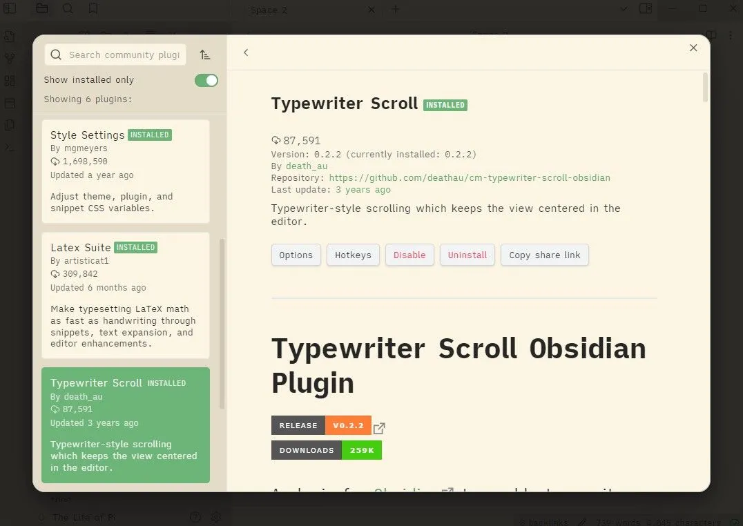 Minh họa plugin Typewriter Scroll trong Obsidian giữ dòng viết trung tâm