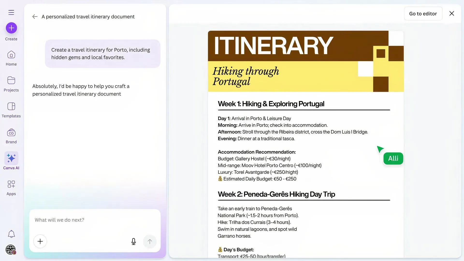 Minh họa tính năng Draft a Doc của Canva AI để tạo tài liệu tự động
