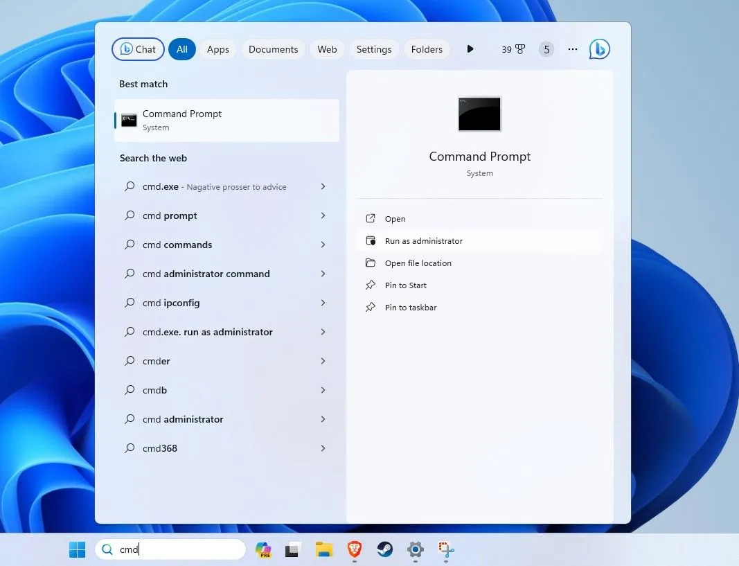 Mở Command Prompt với quyền quản trị viên trên Windows để chạy SDelete.