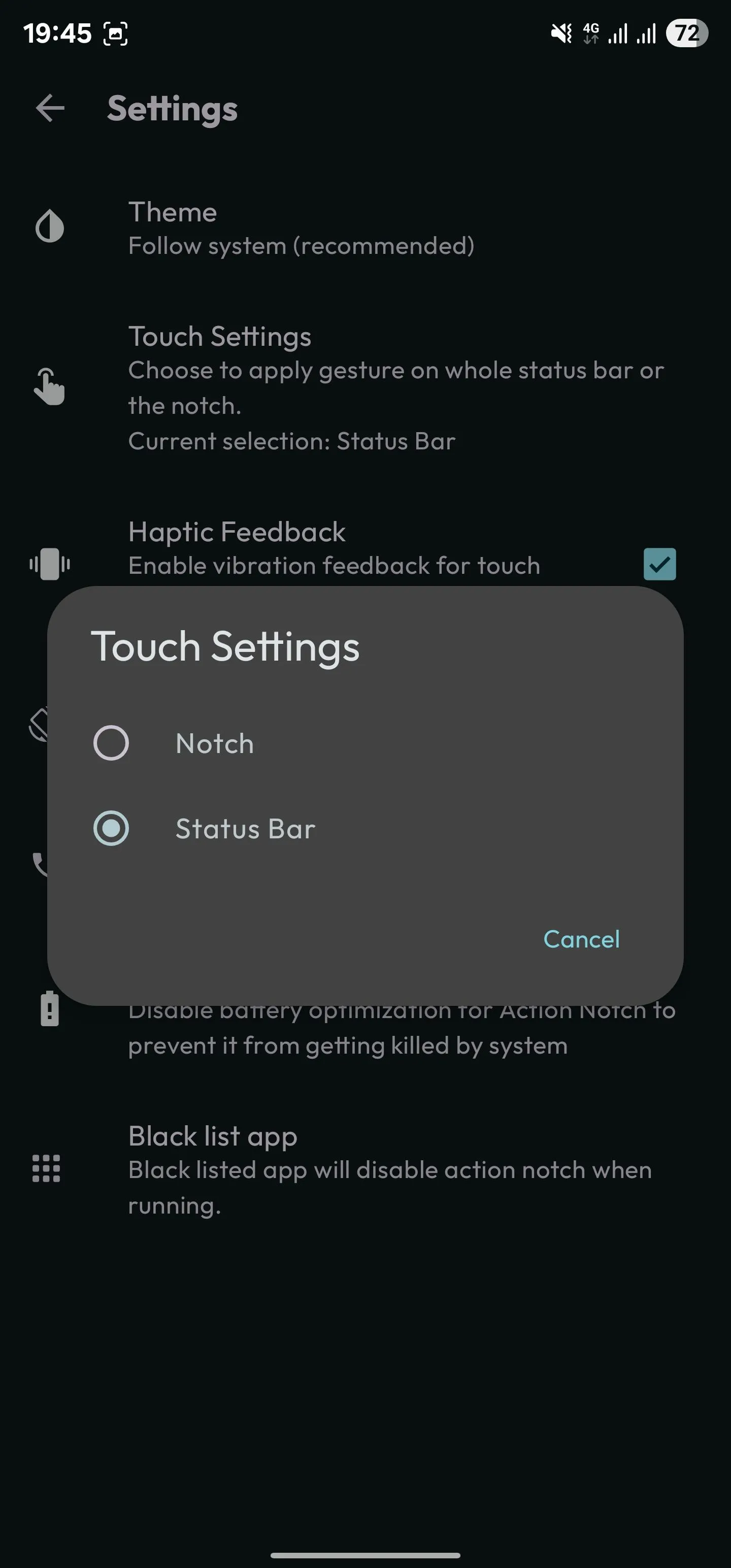 Mở rộng vùng tương tác của Action Notch từ tai thỏ sang toàn bộ thanh trạng thái