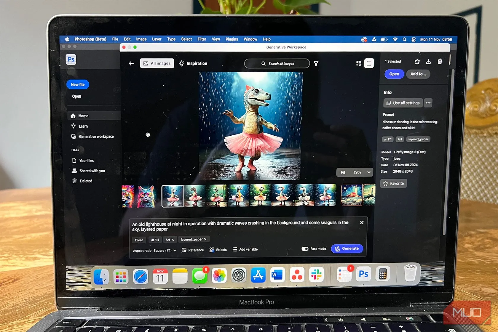 Mô tả không gian làm việc thử nghiệm với Generative Workspace trong Photoshop Beta, cho thấy khả năng tạo biến thể hình ảnh bằng AI.