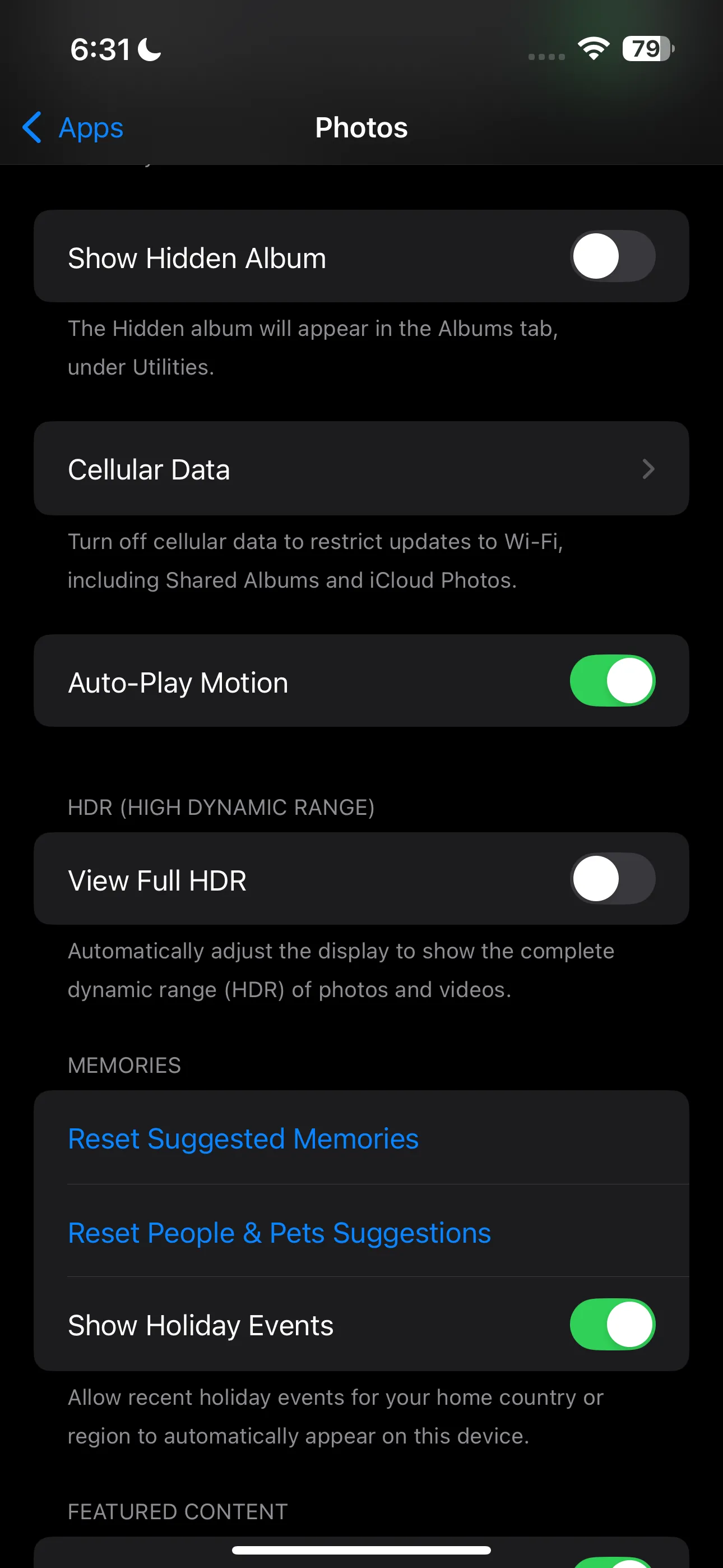 Mục Ứng dụng Ảnh (Photos) trong cài đặt iPhone