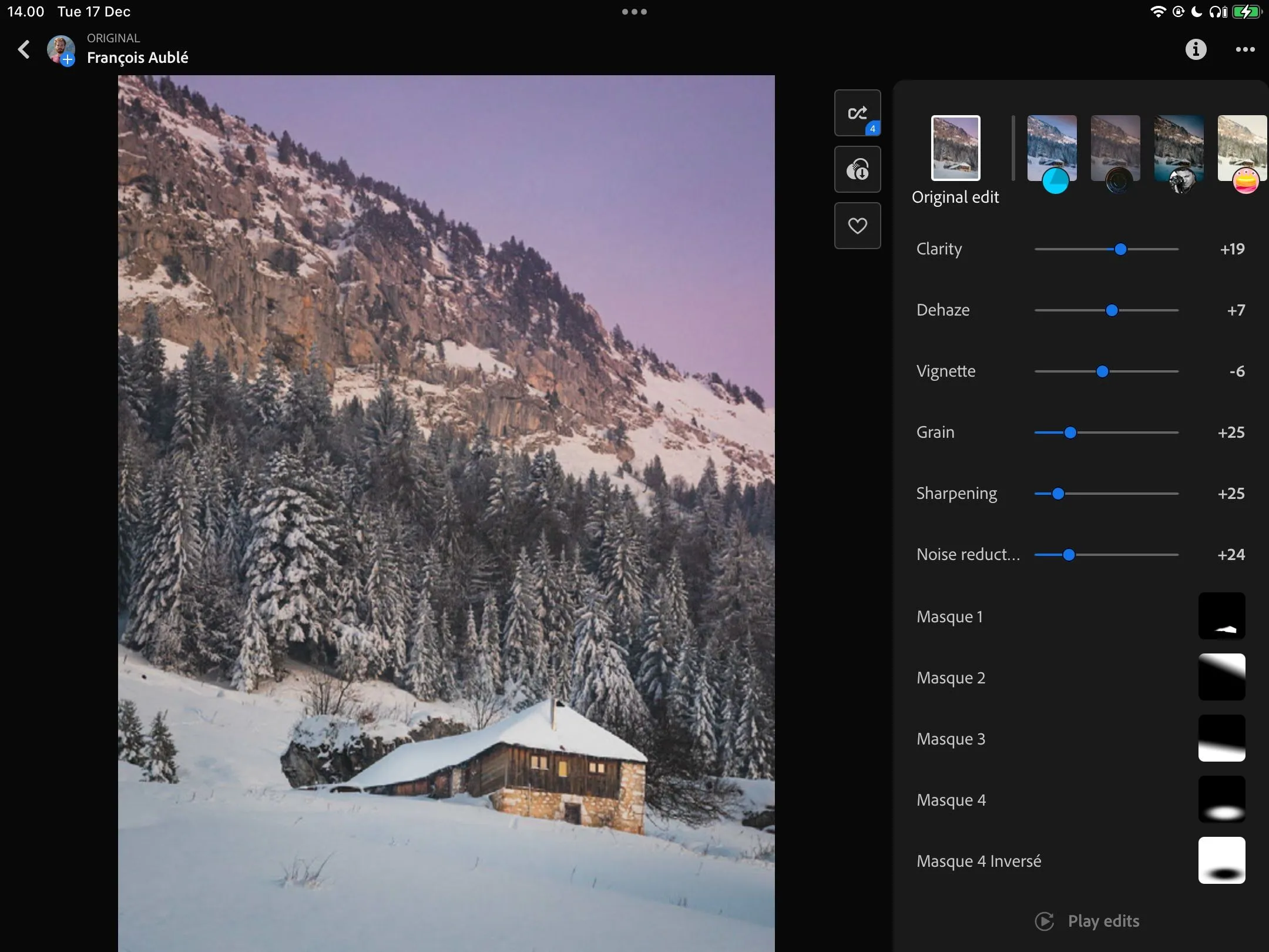 Người dùng đang duyệt ảnh và các tùy chọn chỉnh sửa trong ứng dụng Adobe Lightroom trên iPad, thể hiện khả năng chỉnh sửa ảnh chuyên nghiệp trên thiết bị di động.
