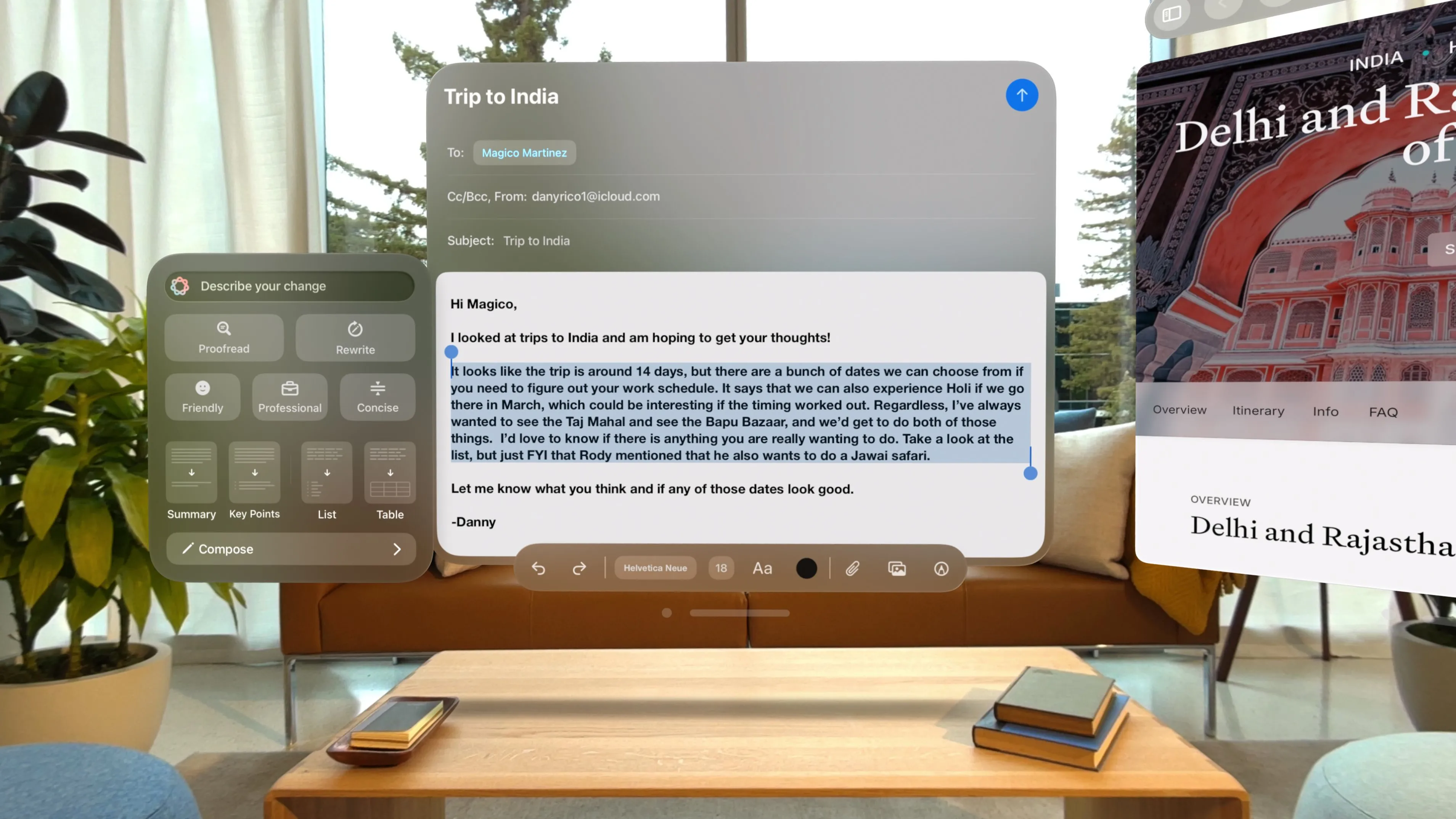 Người dùng trải nghiệm tính năng Apple Intelligence trên kính thực tế hỗn hợp Apple Vision Pro.