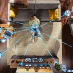 Người phụ nữ quản lý các thiết bị nhà thông minh kết nối Wi-Fi, minh họa việc nhiều thiết bị có thể tiêu tốn băng thông mạng.