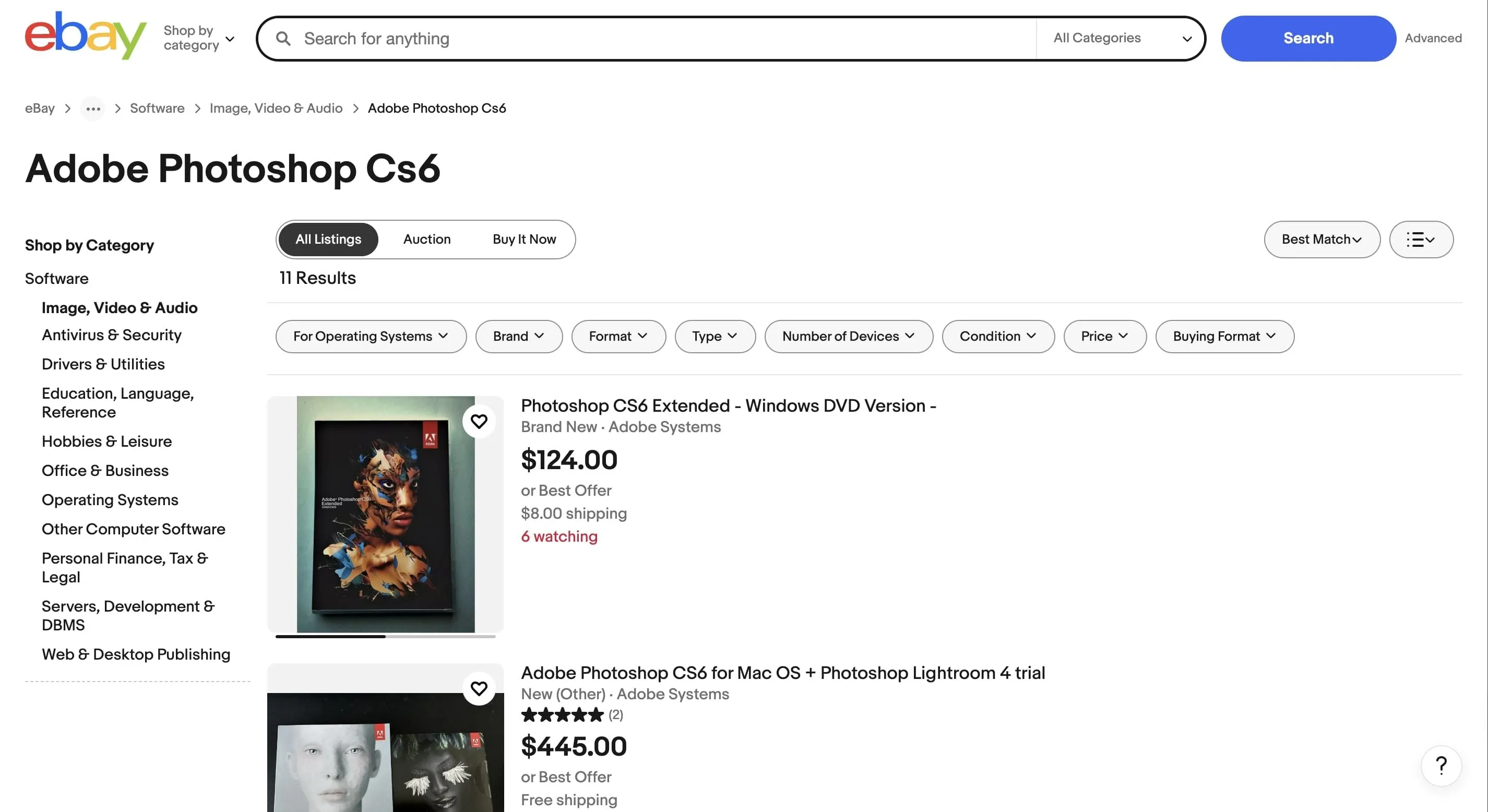 Phiên bản Adobe CS6 được rao bán trên eBay, minh họa cho việc mua phần mềm phiên bản cũ