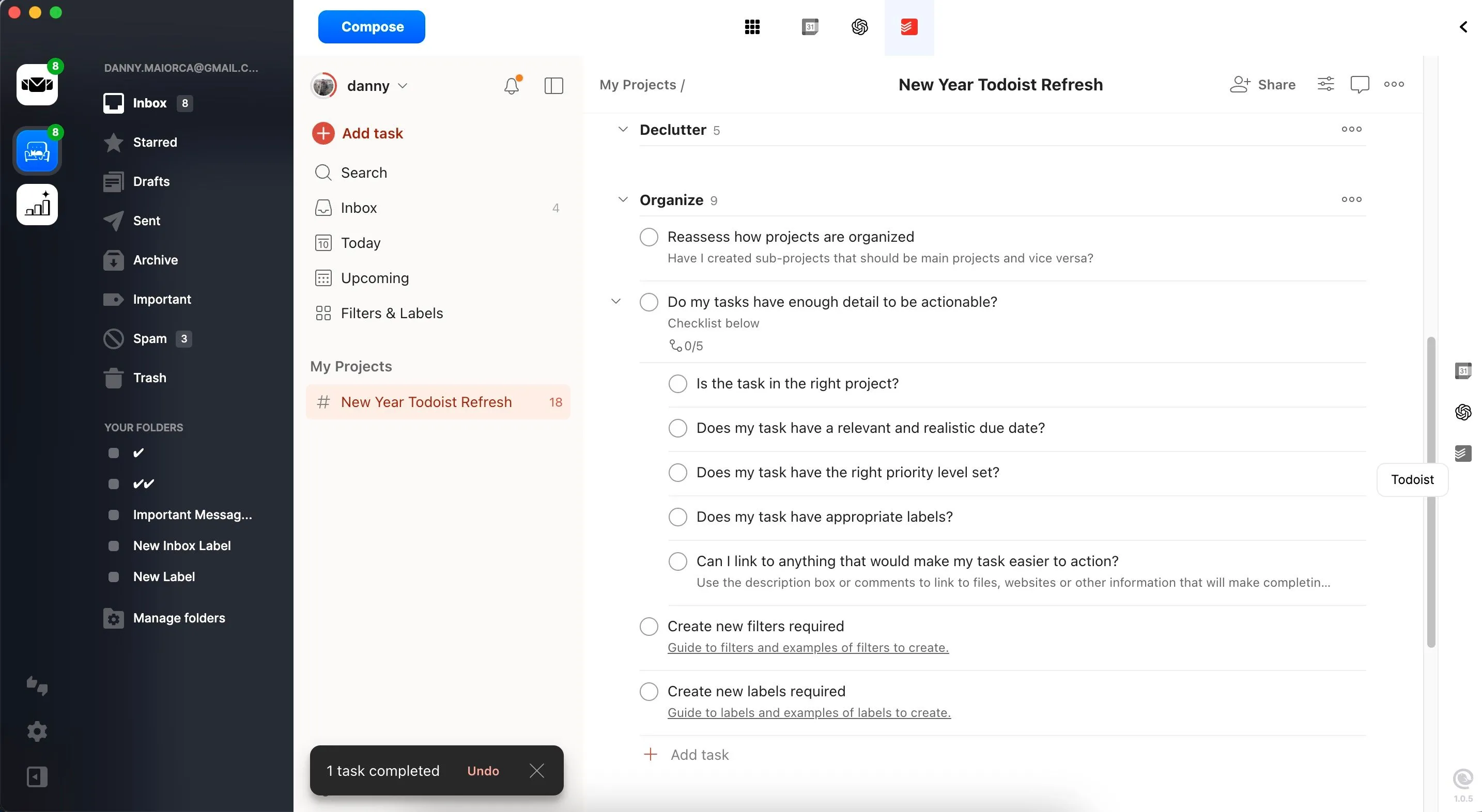 Quản lý nhiệm vụ trong Todoist tích hợp với ứng dụng Mailbird