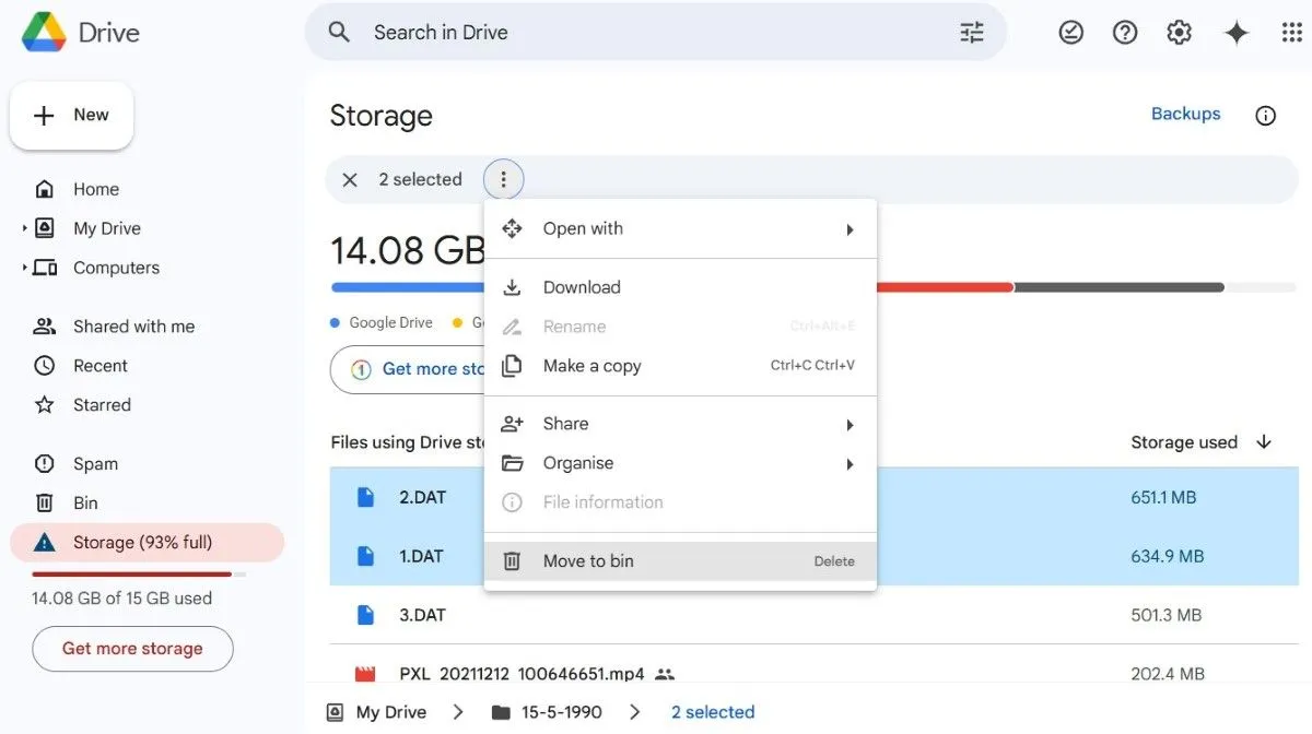 Quản lý và xóa các tệp kích thước lớn trong Google Drive để giải phóng dung lượng