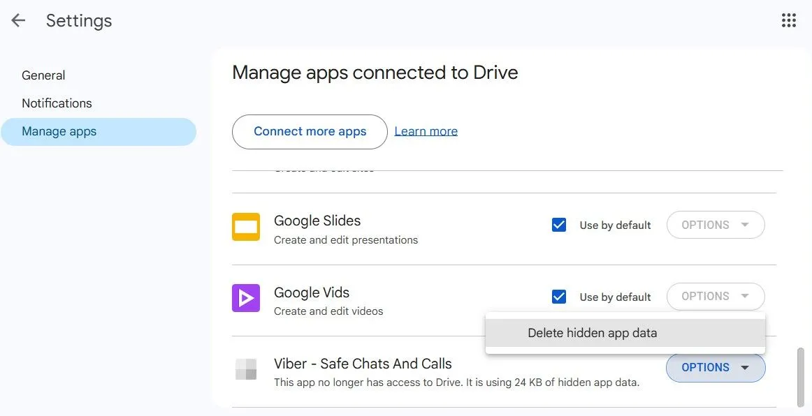 Quản lý và xóa dữ liệu ứng dụng ẩn trong Google Drive để tối ưu dung lượng