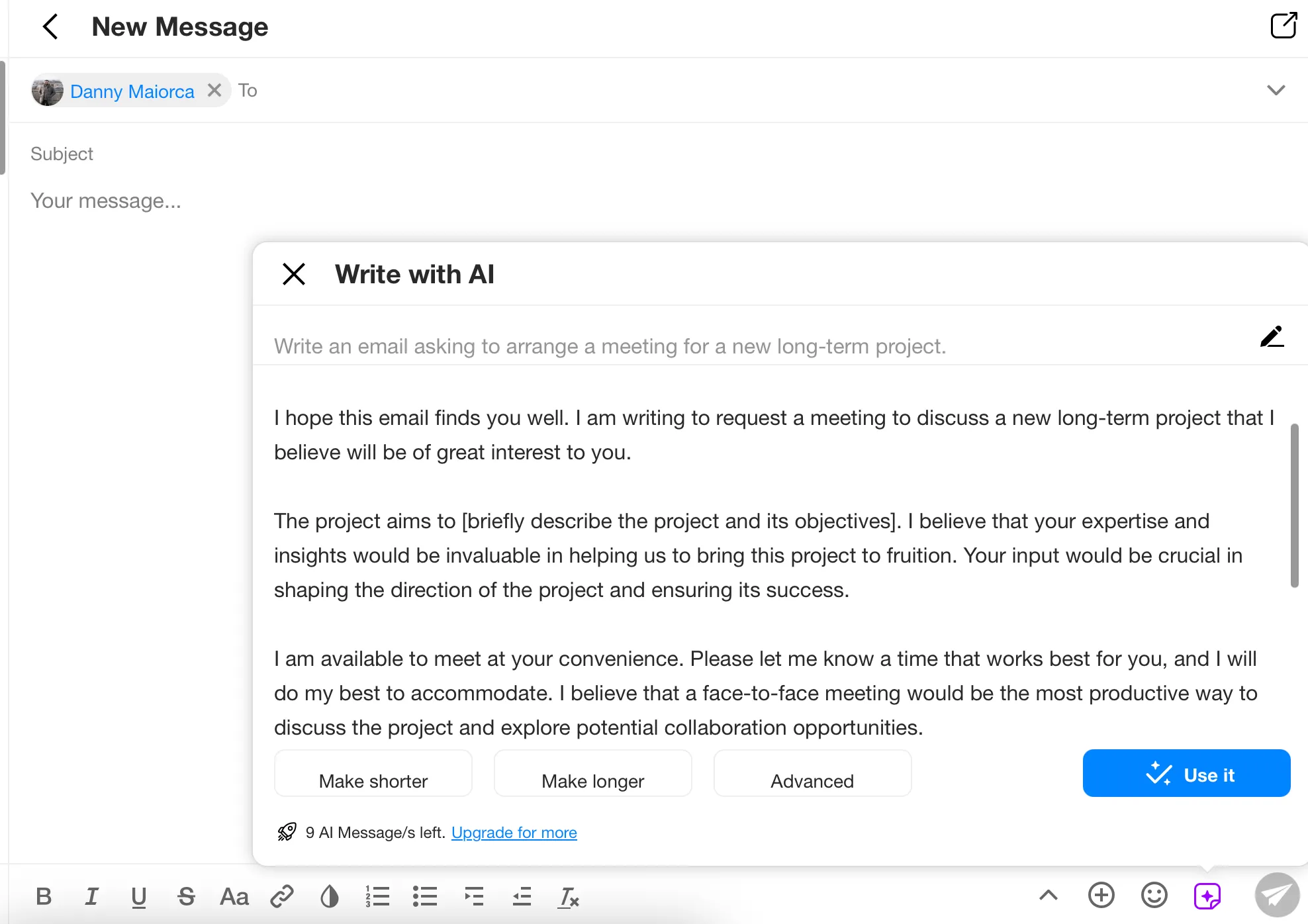 Quy trình tạo email tự động bằng AI trong ứng dụng Spike với các tùy chọn tùy chỉnh