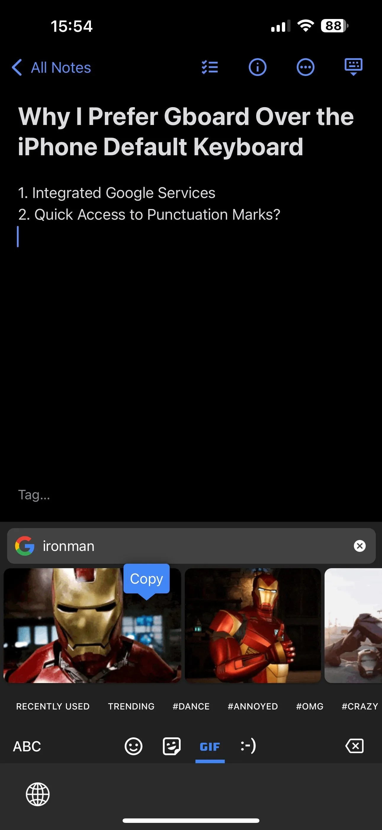Sao chép và chèn ảnh GIF từ Gboard vào tin nhắn trên iPhone một cách dễ dàng