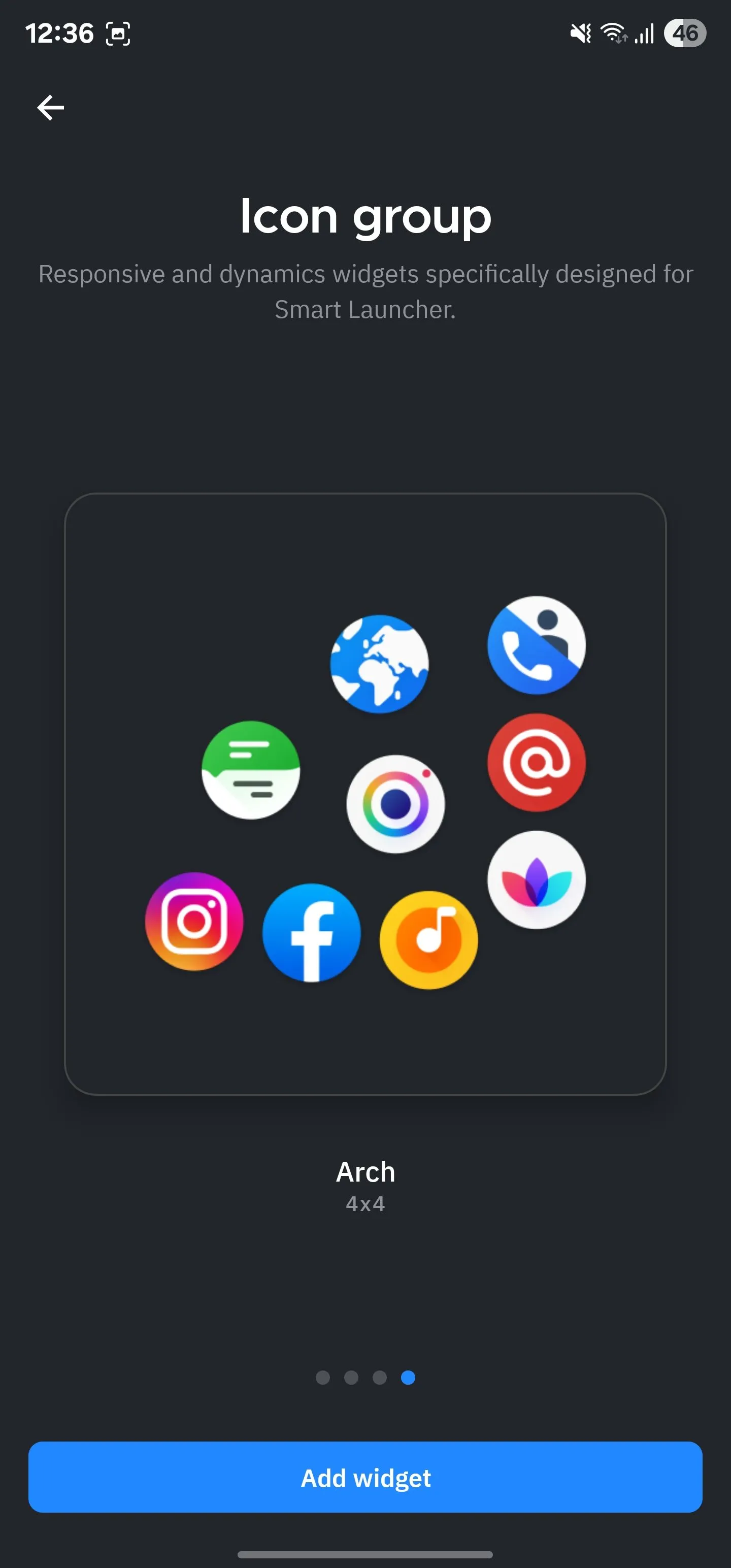 Sắp xếp nhóm biểu tượng hình vòm (Arch) trong Smart Launcher, tối ưu thao tác một tay.