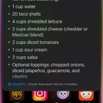 Siri tích hợp ChatGPT hiển thị công thức món taco, minh họa khả năng trả lời chi tiết.