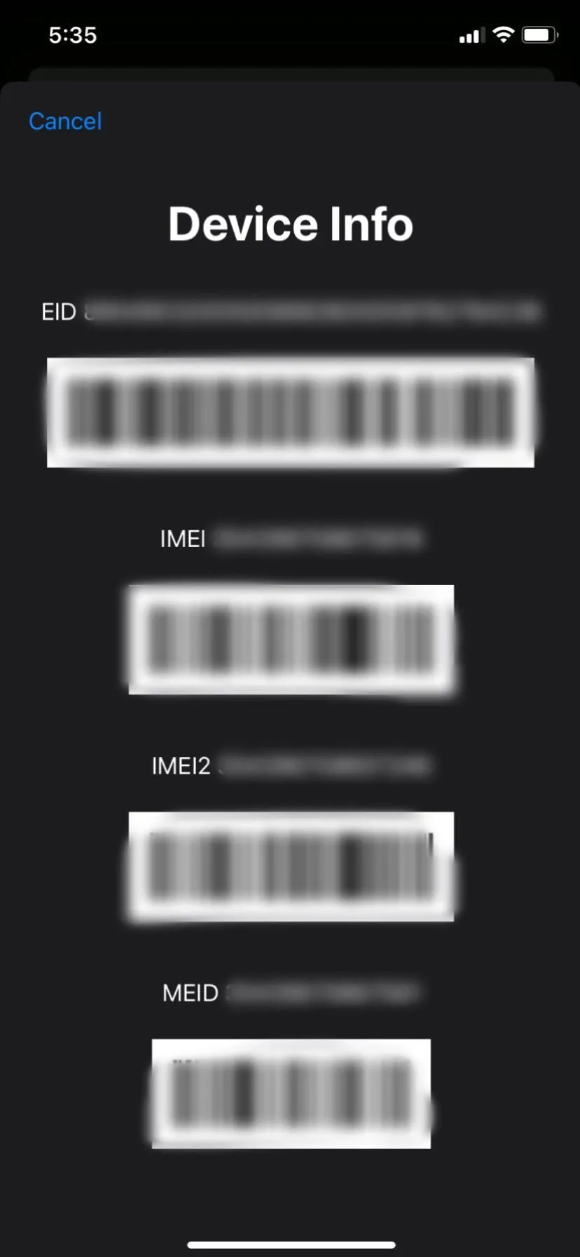 Số IMEI của iPhone hiển thị sau khi nhập mã *#06#