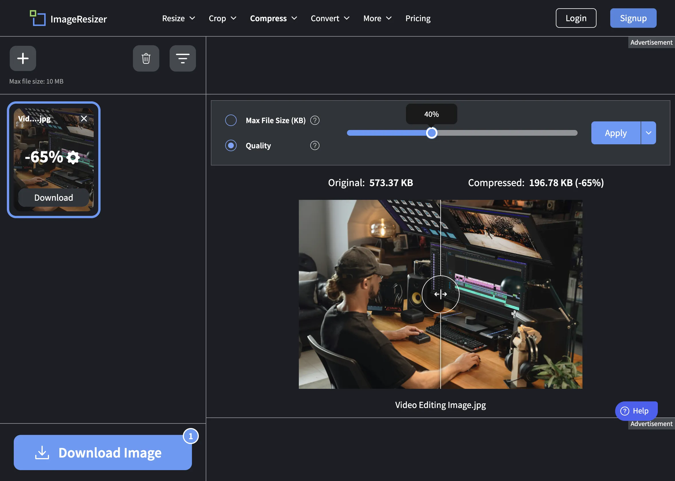 So sánh ảnh gốc và ảnh đã nén trong ImageResizer