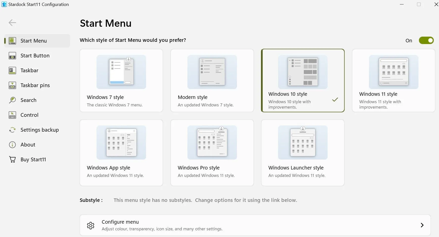 Start11 cho phép tùy chỉnh sâu rộng giao diện Start Menu theo phong cách Windows cũ hoặc hiện đại