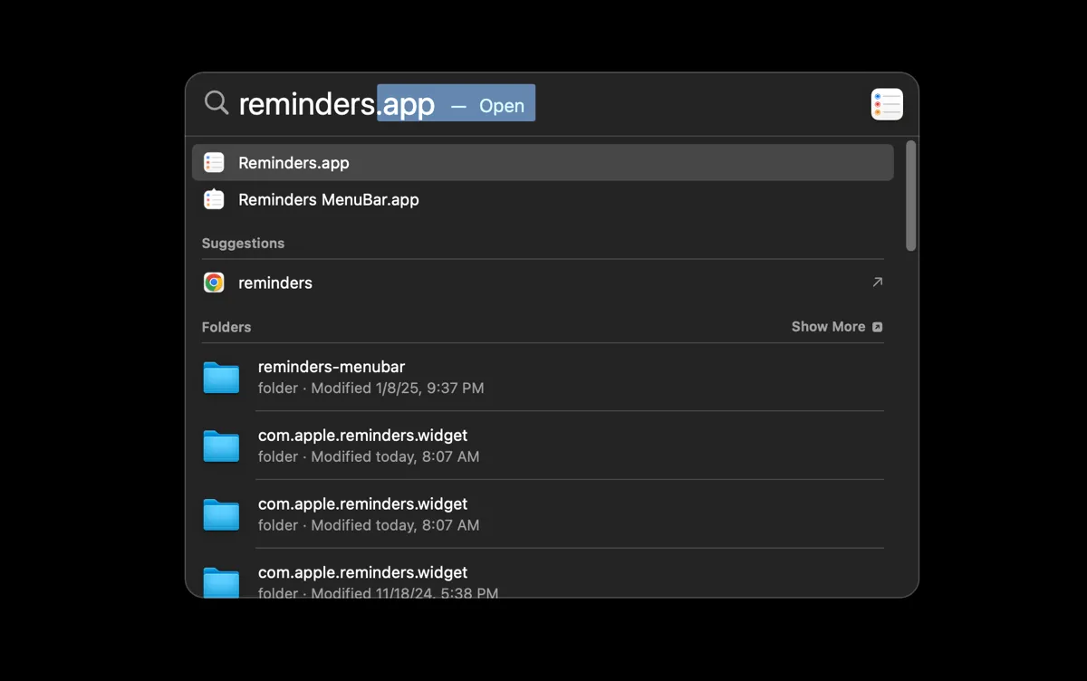 Sử dụng Spotlight để tìm kiếm và mở ứng dụng Reminders nhanh chóng trên Mac