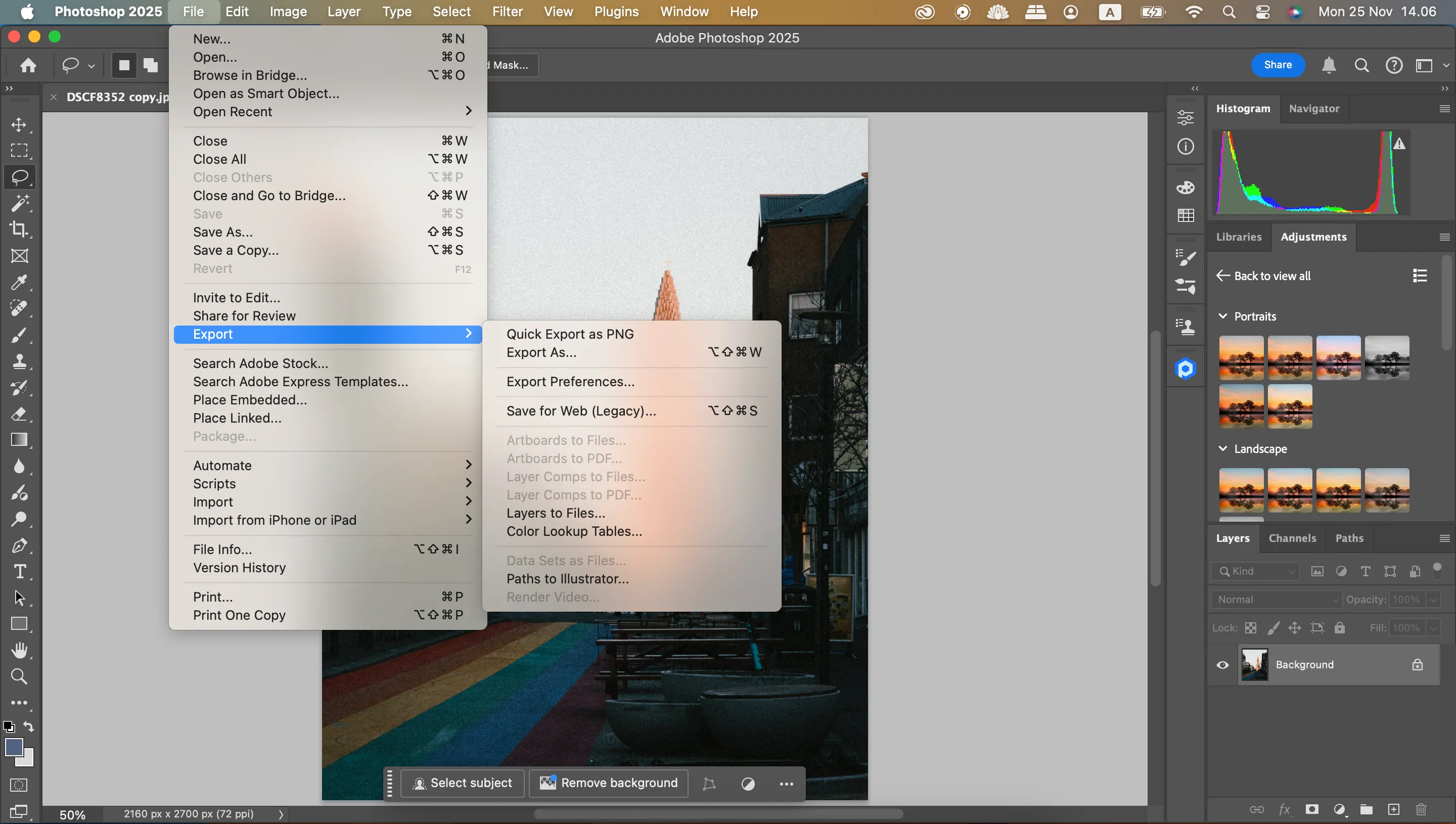 Sử dụng tính năng Quick Export để xuất file ảnh Photoshop ra định dạng JPEG hoặc PNG