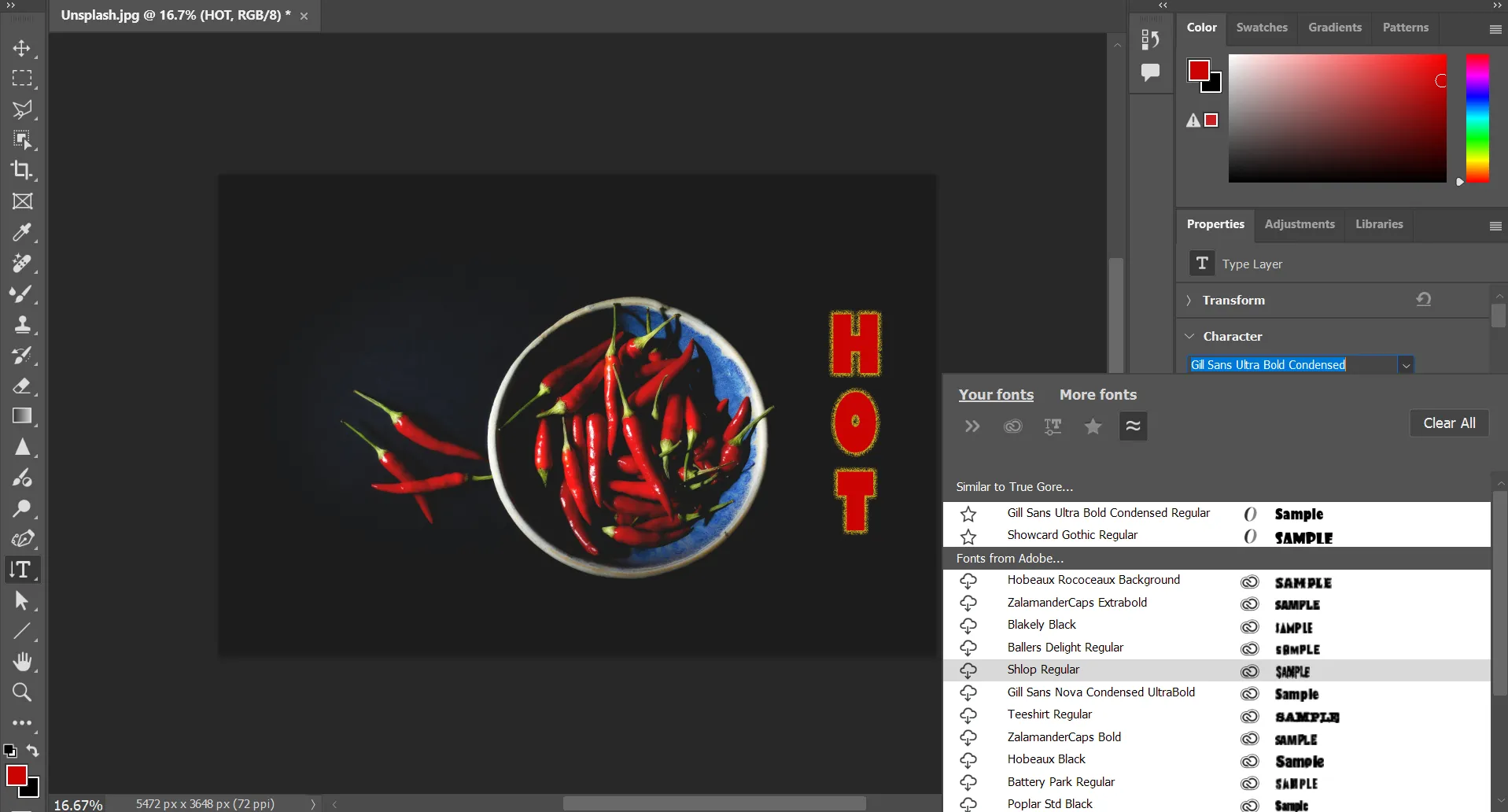 Sử dụng tính năng tìm kiếm font tương tự (Font Similarity) trong Adobe Photoshop Font Browser để mở rộng lựa chọn kiểu chữ.