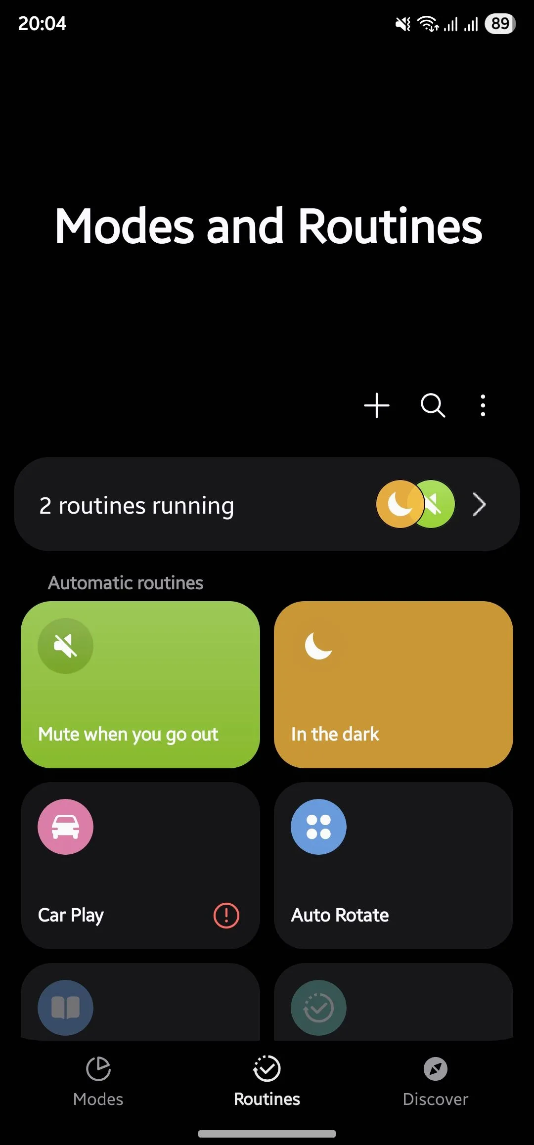 Tab Routines trong ứng dụng Chế độ và Quy trình trên điện thoại Samsung.
