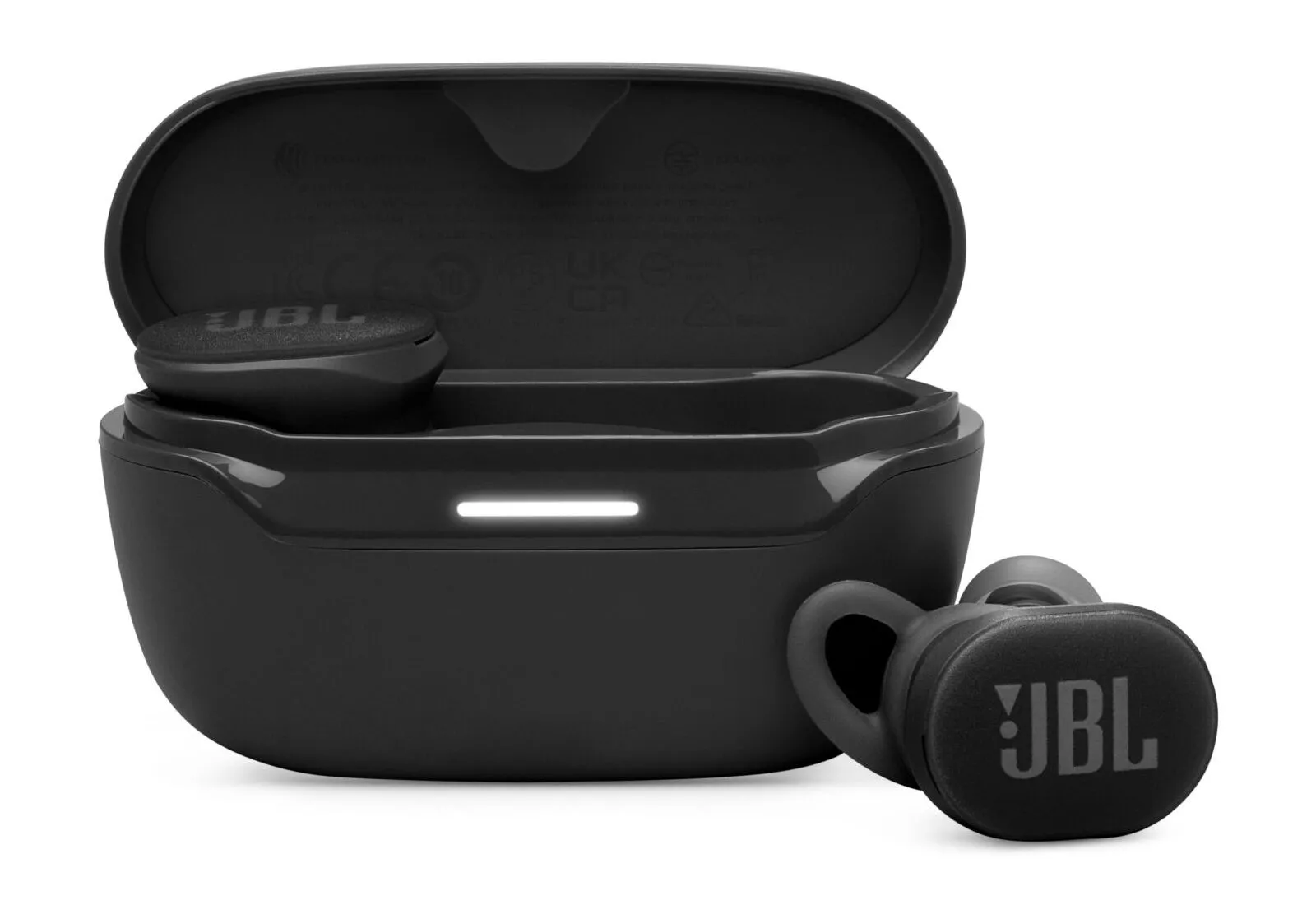 Tai nghe thể thao JBL Endurance Race 3 màu đen, được thiết kế nhỏ gọn và bền bỉ, sẵn sàng cho các hoạt động.