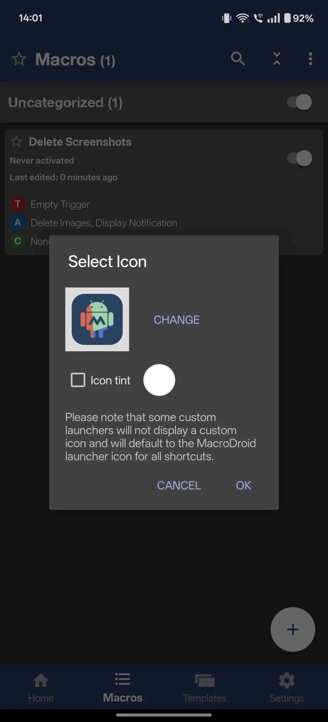 Tạo lối tắt macro MacroDroid trên màn hình chính Android để truy cập nhanh.