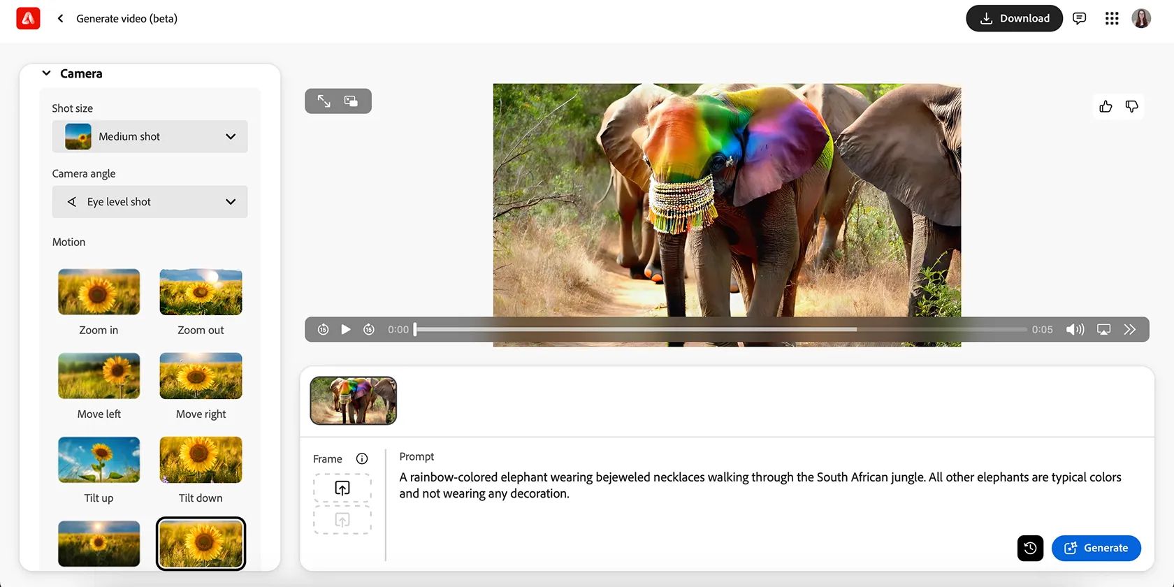 Tạo video trên ứng dụng web Adobe Firefly