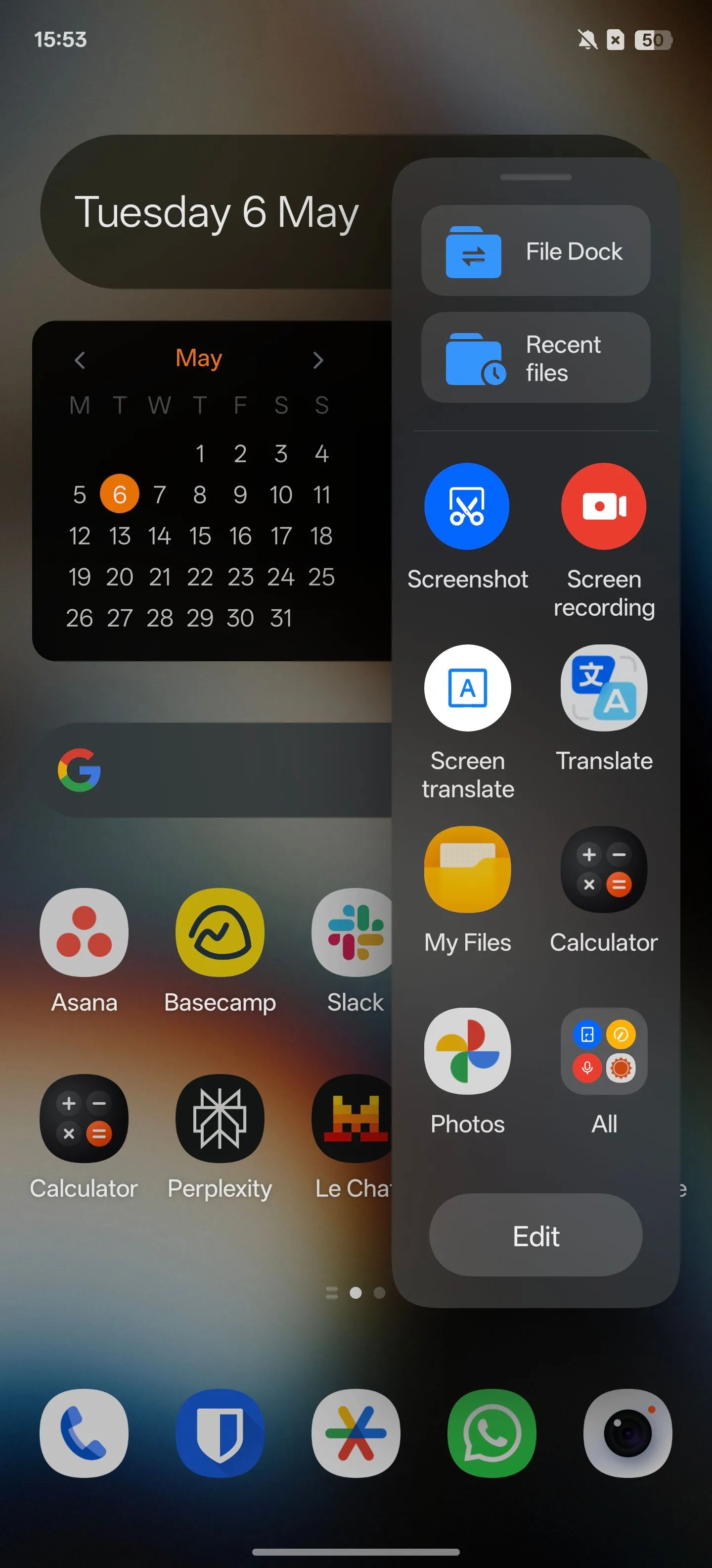 Thanh bên thông minh trên màn hình chính của OnePlus.