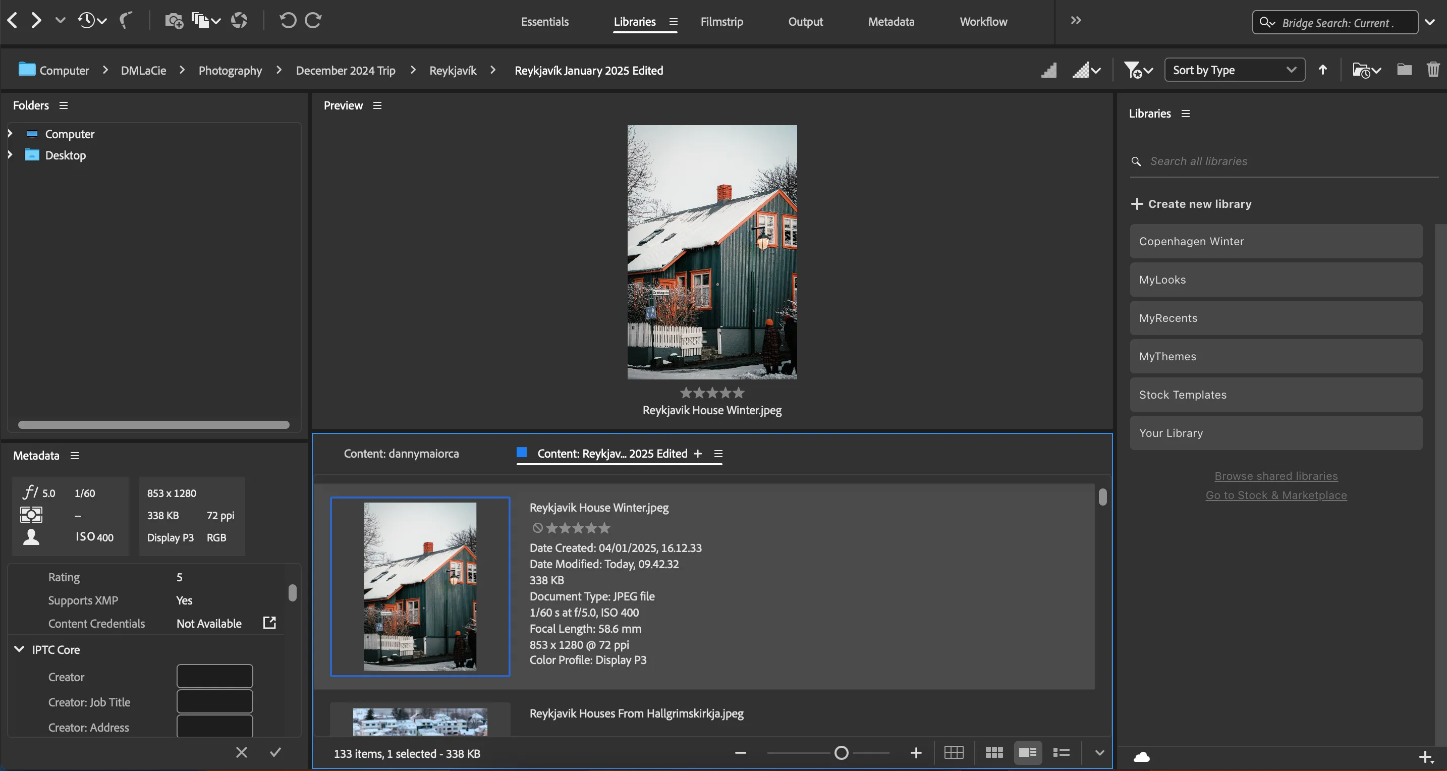 Thanh trượt điều chỉnh kích thước hình thu nhỏ của ảnh trong giao diện Adobe Bridge