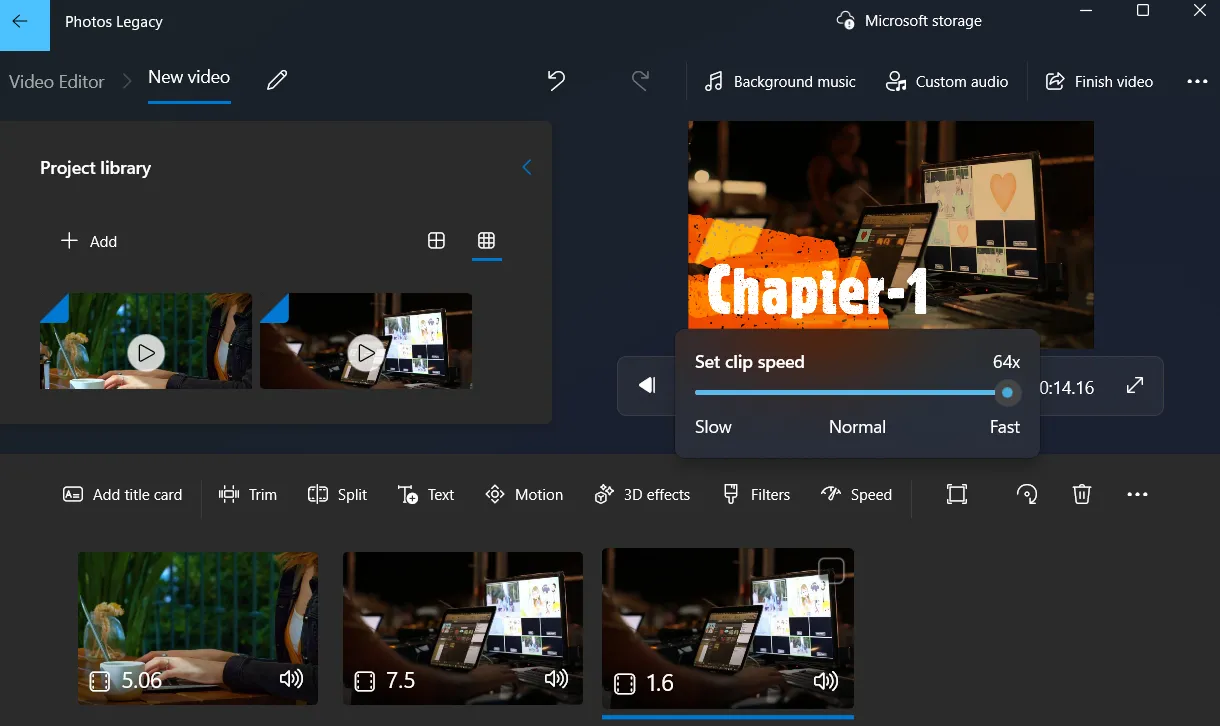 Thanh trượt điều chỉnh tốc độ video trong Photos Legacy