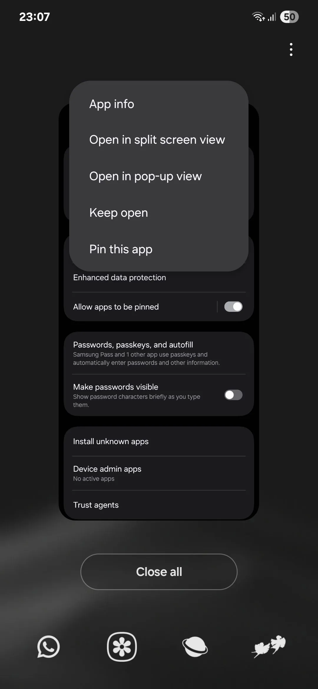 Thao tác ghim một ứng dụng từ màn hình ứng dụng gần đây trên giao diện Samsung One UI