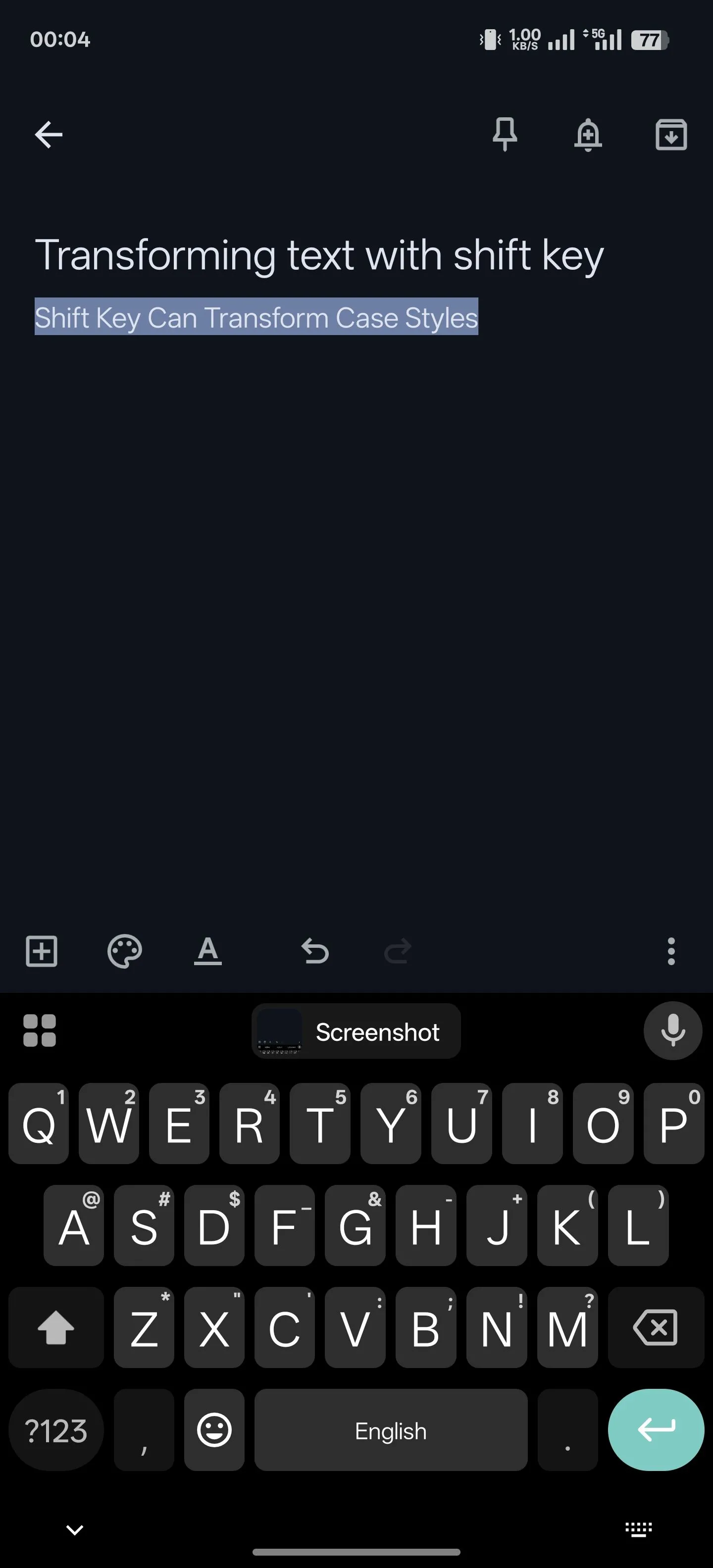 Thay đổi kiểu chữ (viết hoa, viết thường, viết hoa chữ cái đầu) bằng phím Shift trong Gboard.