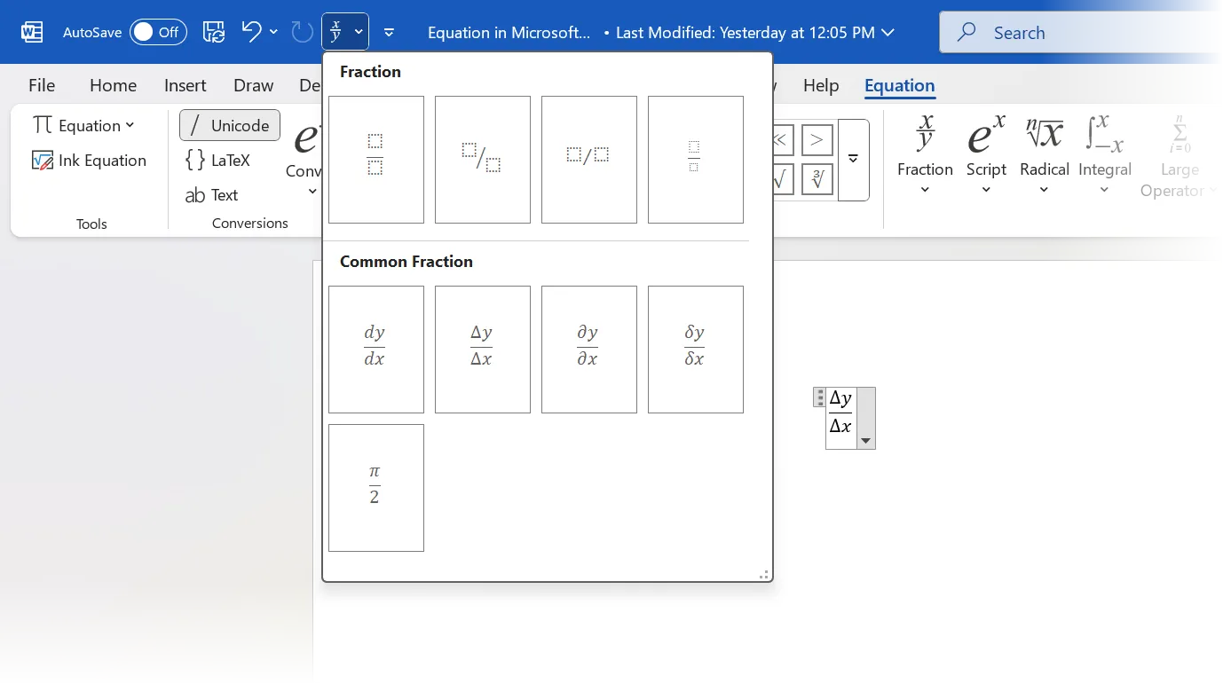 Thêm nút Equation vào thanh công cụ Quick Access Toolbar trong Word