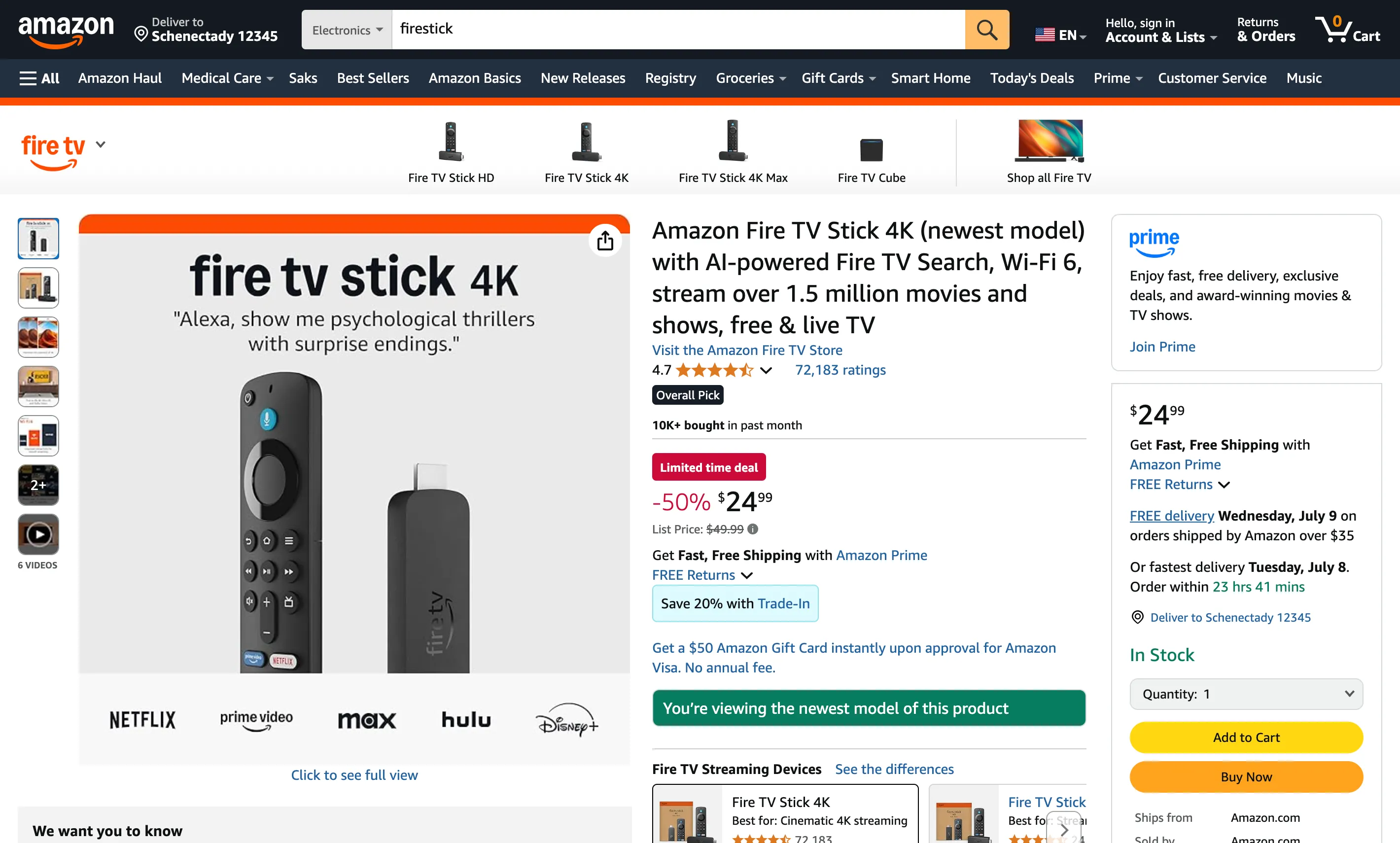 Thiết bị truyền phát Amazon Fire TV Stick 4K cùng hộp sản phẩm, minh họa tầm quan trọng của việc đọc kỹ thông số kỹ thuật để hiểu rõ tính năng và hiệu năng thực tế của sản phẩm công nghệ trước khi mua.