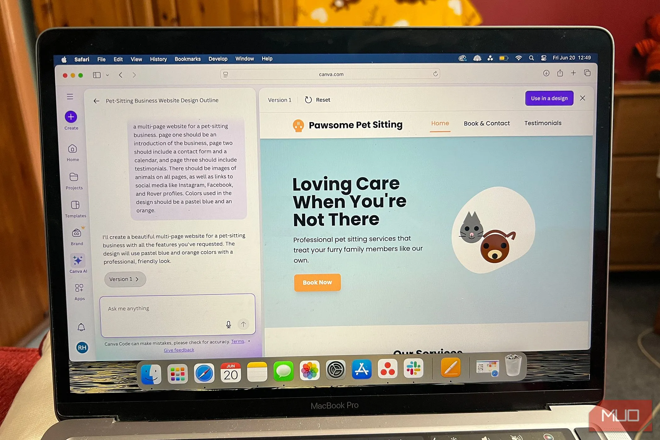Thiết kế website hoàn chỉnh được tạo tự động bởi Canva Codes, minh họa giao diện trực quan nhưng không cho phép truy cập mã nguồn để chỉnh sửa
