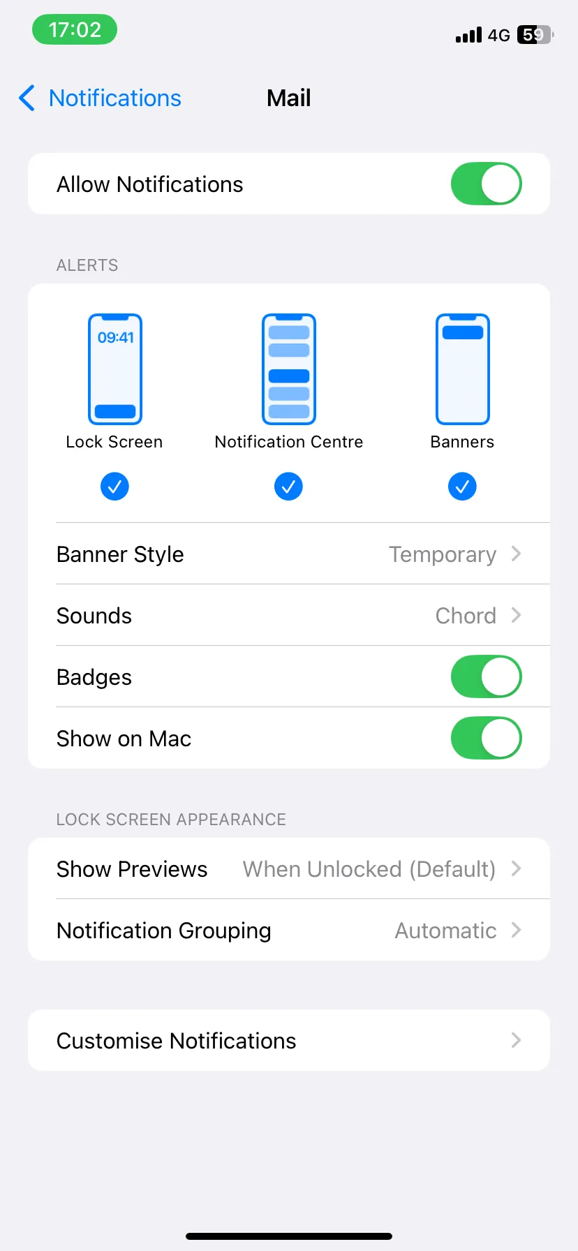 Thiết lập cài đặt thông báo cho ứng dụng Mail trên iPhone