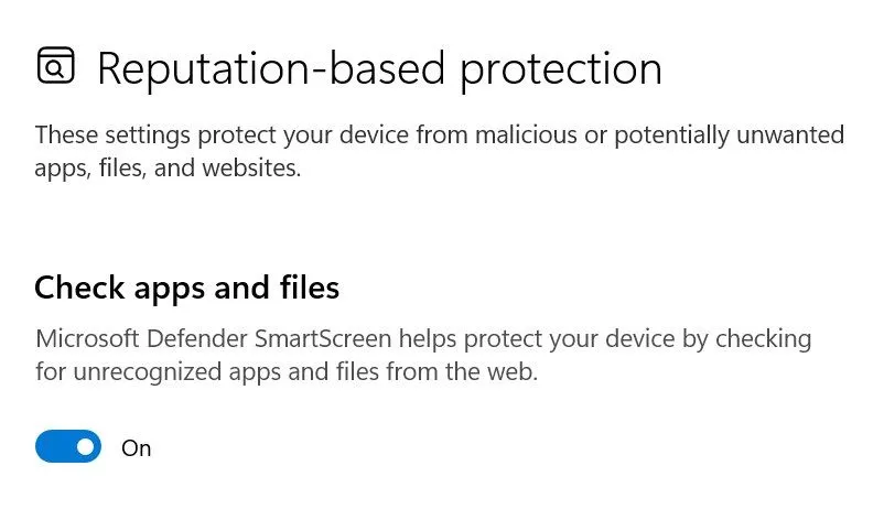Thiết lập kiểm soát SmartScreen trong Windows Security để bảo vệ ứng dụng và trình duyệt.