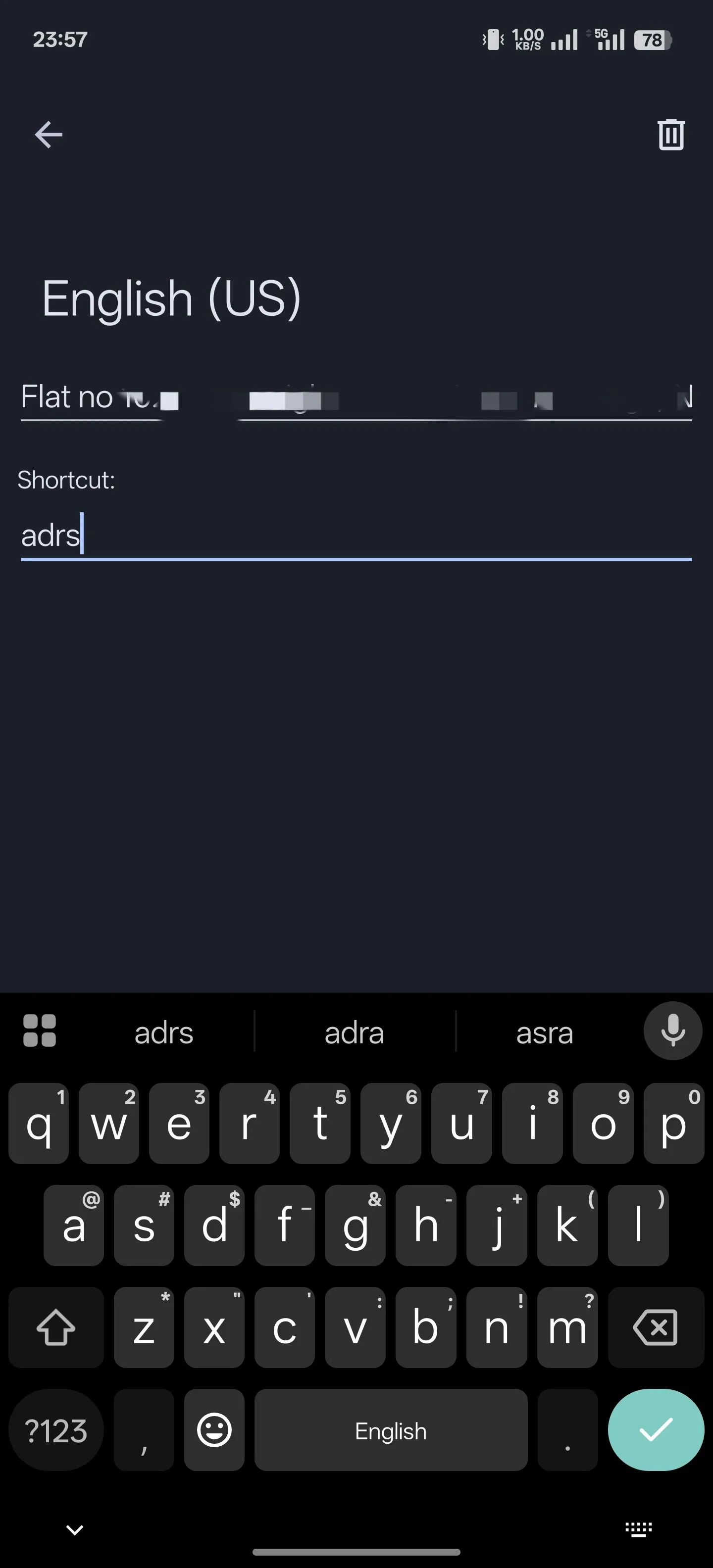 Thiết lập phím tắt văn bản mới trong Gboard trên điện thoại Android.