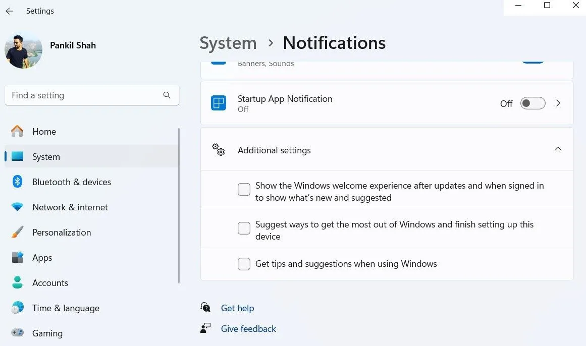 Thiết lập tắt thông báo mẹo và gợi ý của Windows 11