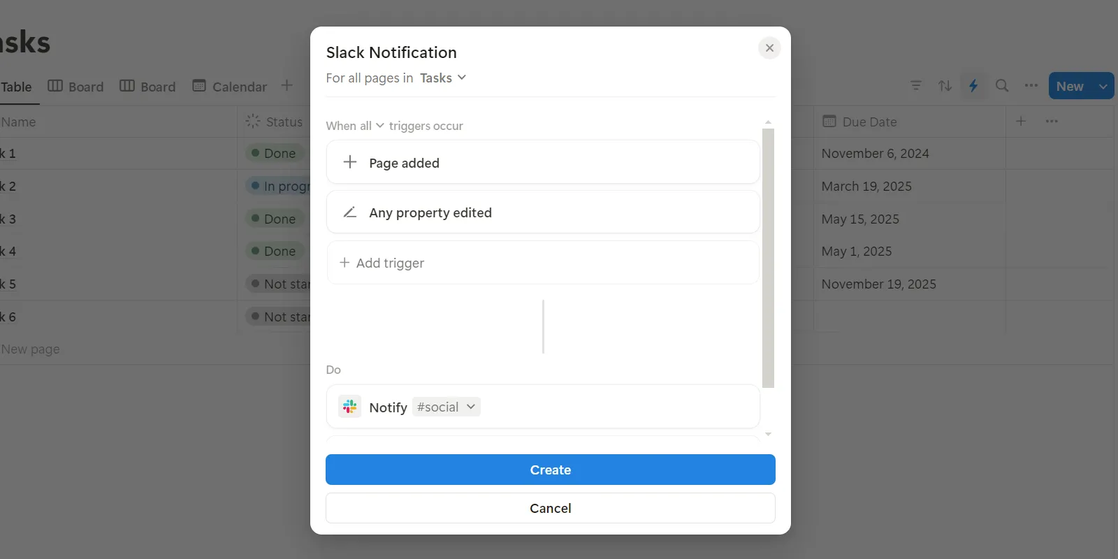 Thiết lập tự động hóa gửi thông báo Slack từ cơ sở dữ liệu Notion.