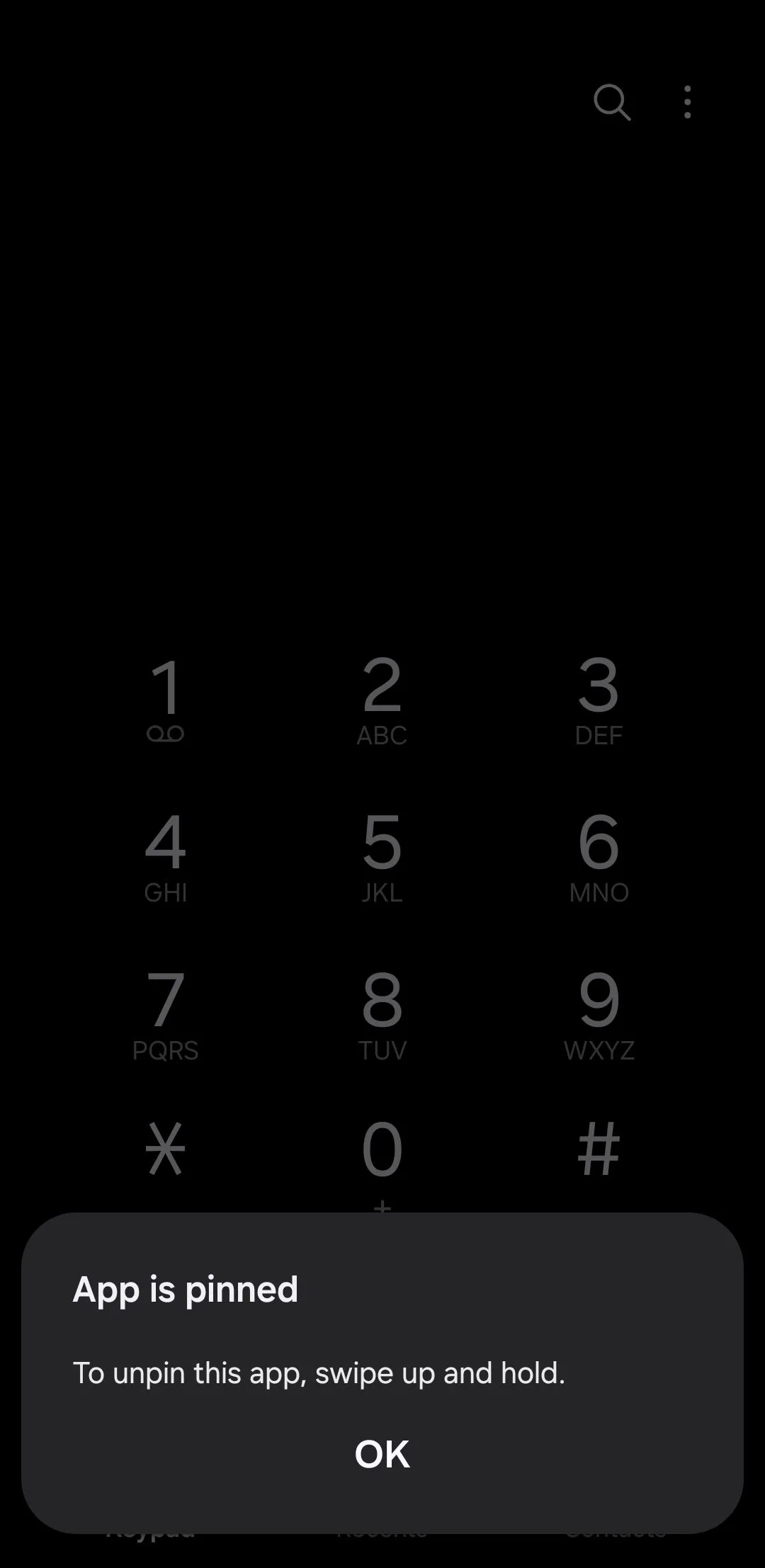 Thông báo ghim ứng dụng thành công trên Android, đảm bảo ứng dụng được cố định và yêu cầu mã PIN khi gỡ ghim.