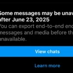 Thông báo trên Instagram Direct Messages về việc một số tin nhắn mã hóa đầu cuối có thể không khả dụng sau ngày 23 tháng 6 năm 2025.