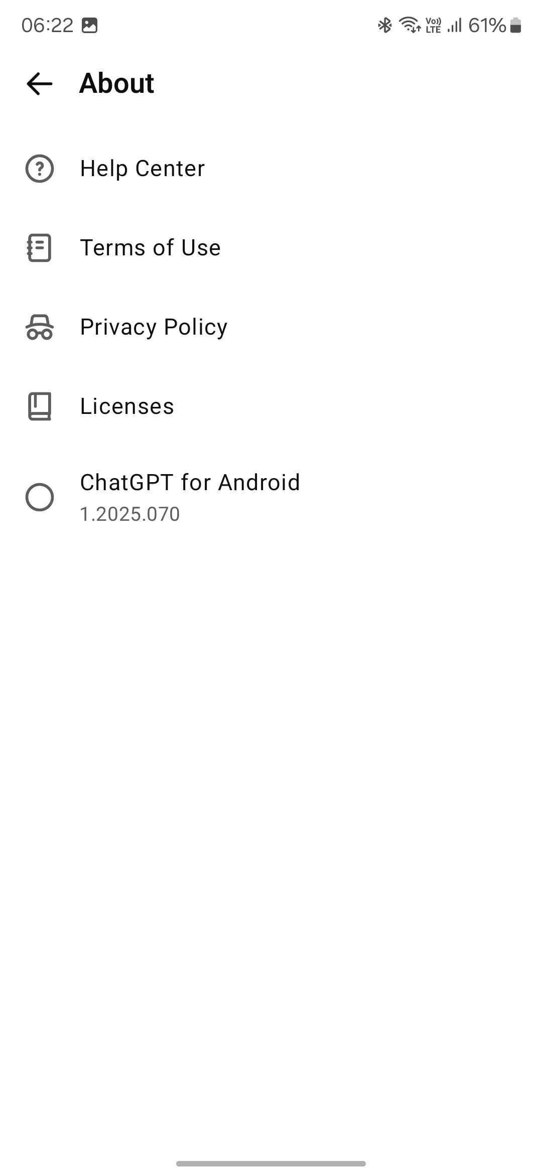 Thông tin phiên bản ứng dụng ChatGPT cho Android